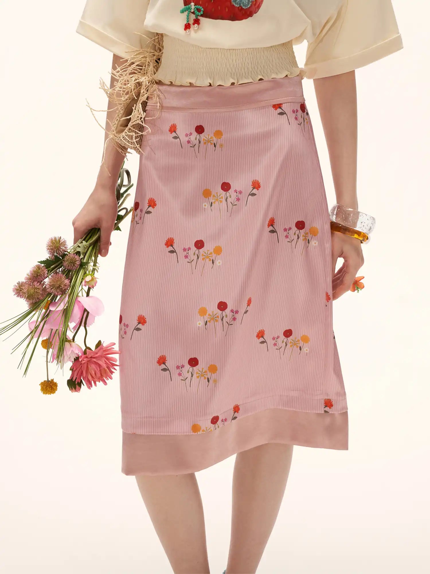 MAMC French Floral Silky Satin Midi Skirt | Canton Collective
