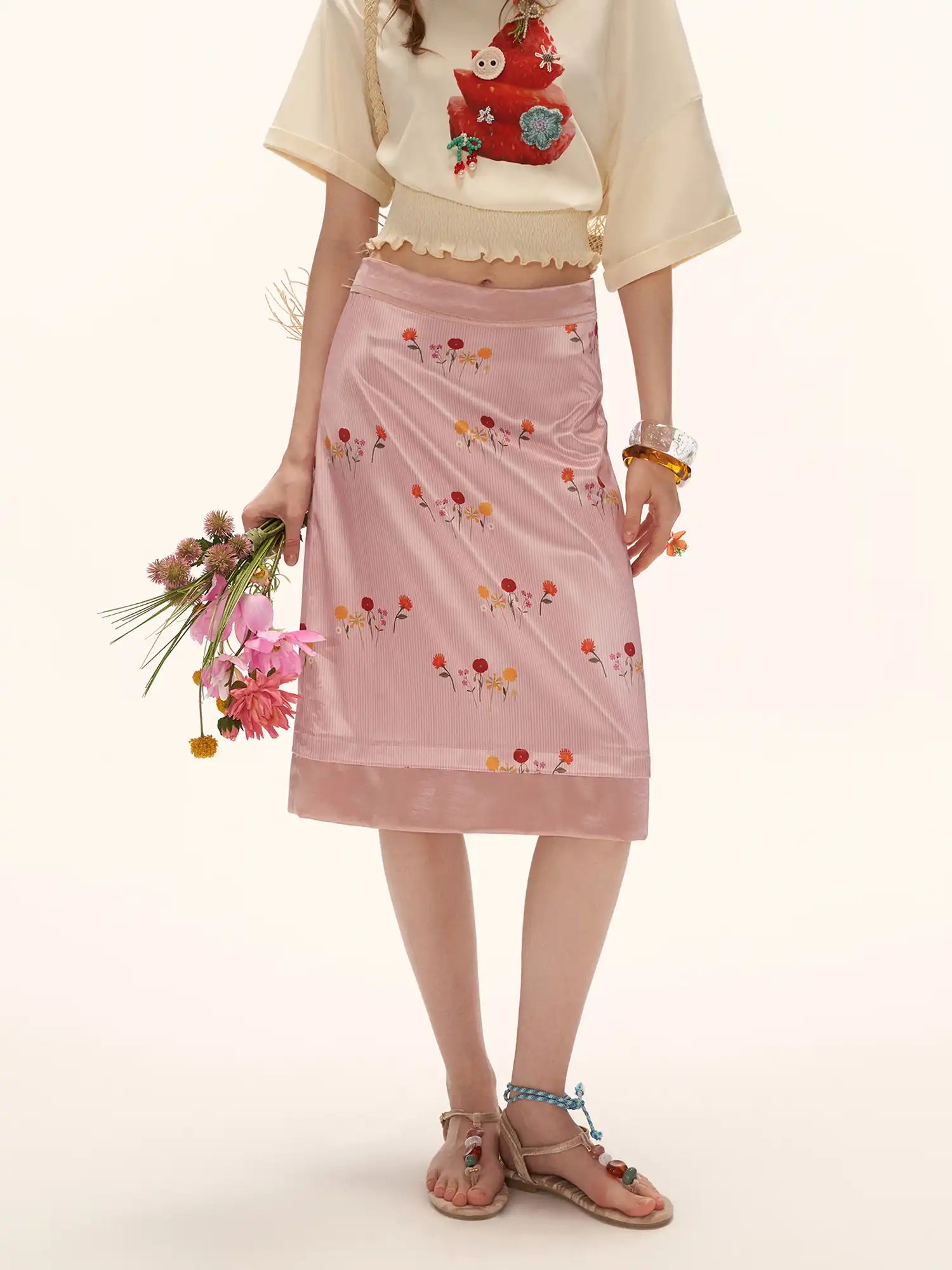 MAMC French Floral Silky Satin Midi Skirt | Canton Collective