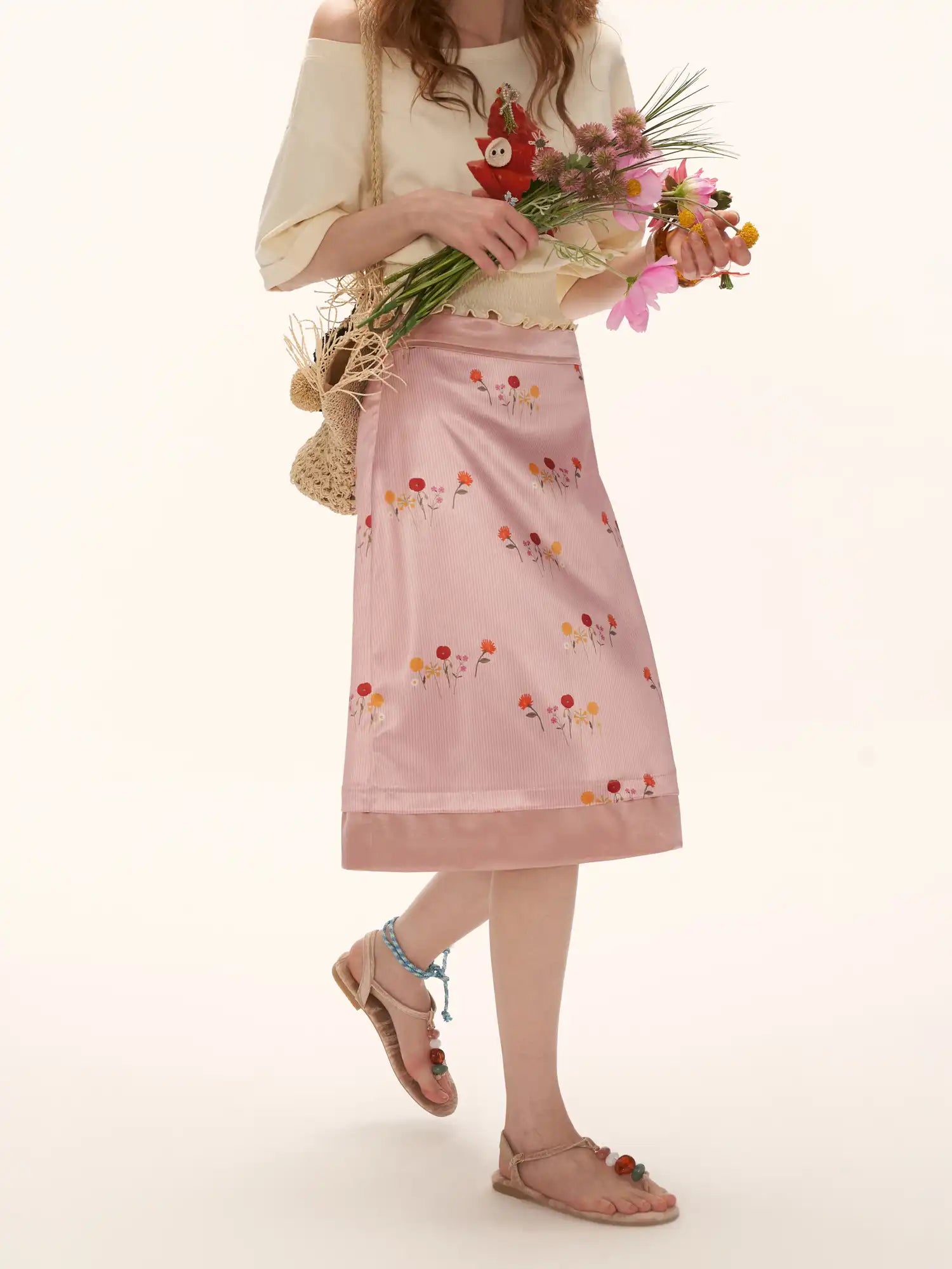 MAMC French Floral Silky Satin Midi Skirt | Canton Collective