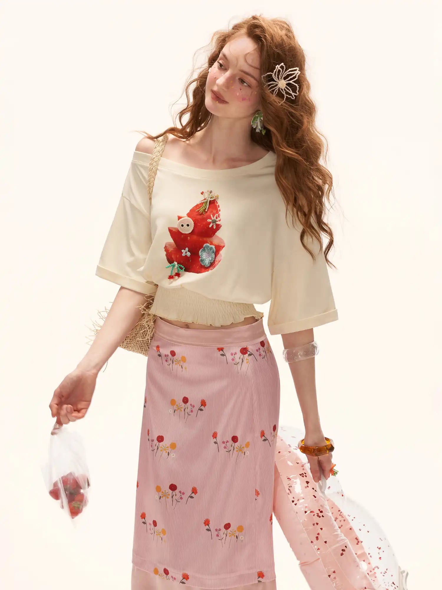 MAMC French Floral Silky Satin Midi Skirt | Canton Collective