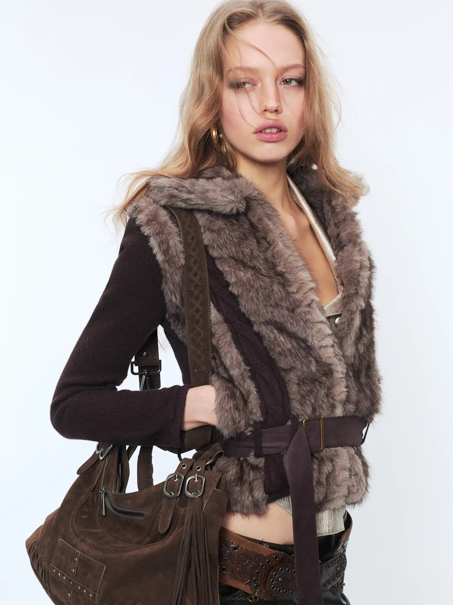 2th Desire Fur Front Knit Back Sweater Jacket | Canton Collective