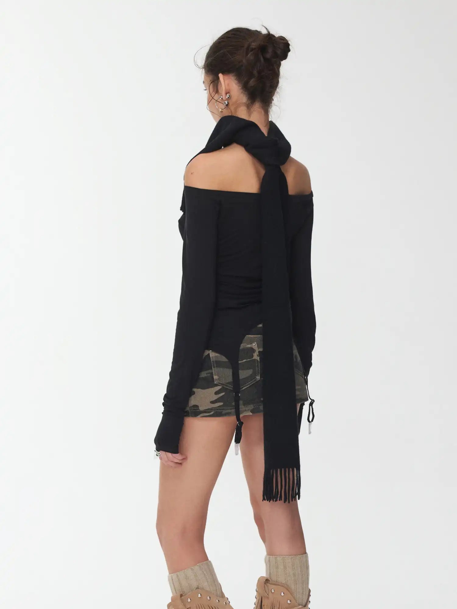 1Jinn Studio Garter Belt Boat Neck Ruched Top | Canton Collective