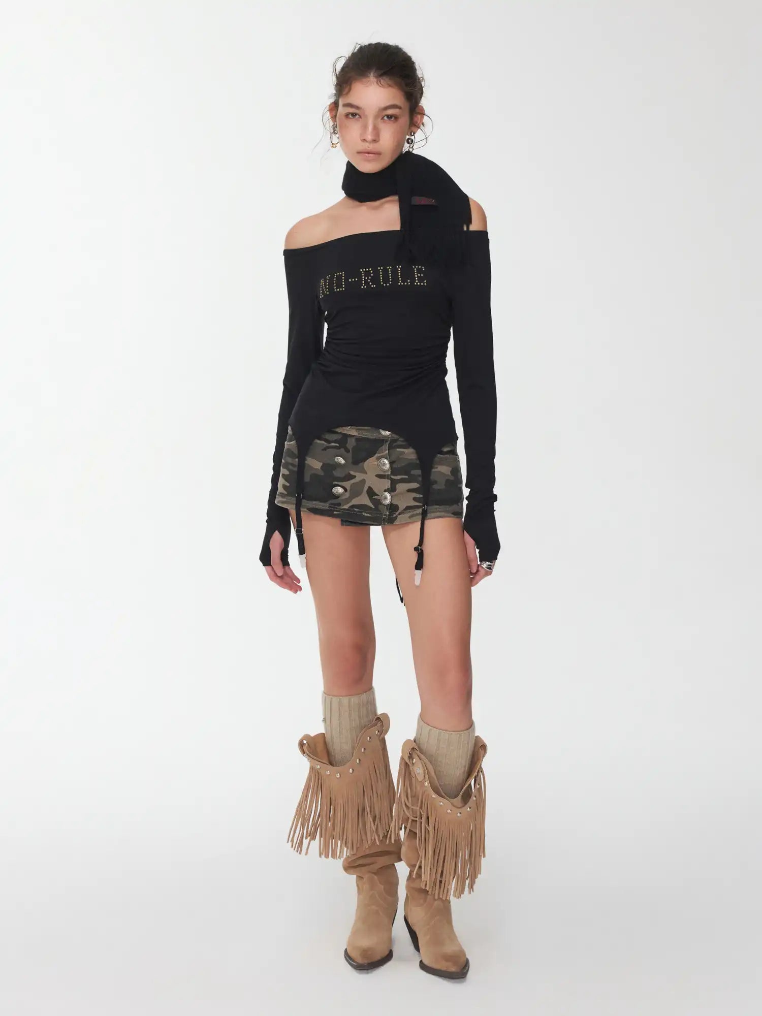 1Jinn Studio Garter Belt Boat Neck Ruched Top | Canton Collective