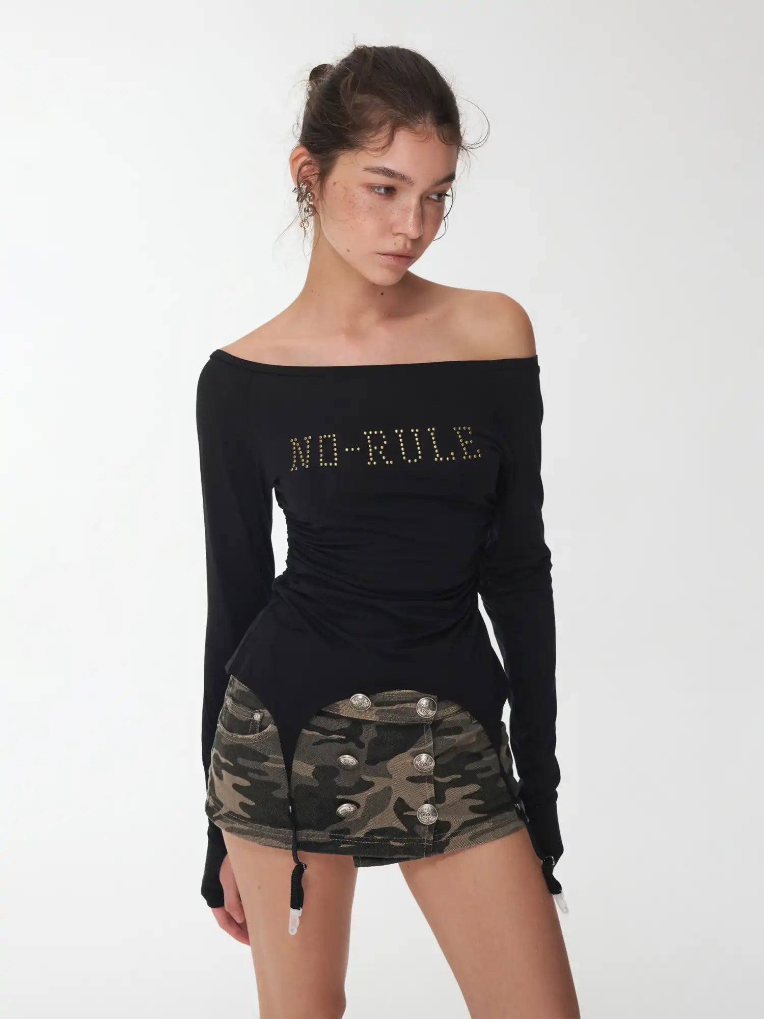 1Jinn Studio Garter Belt Boat Neck Ruched Top | Canton Collective