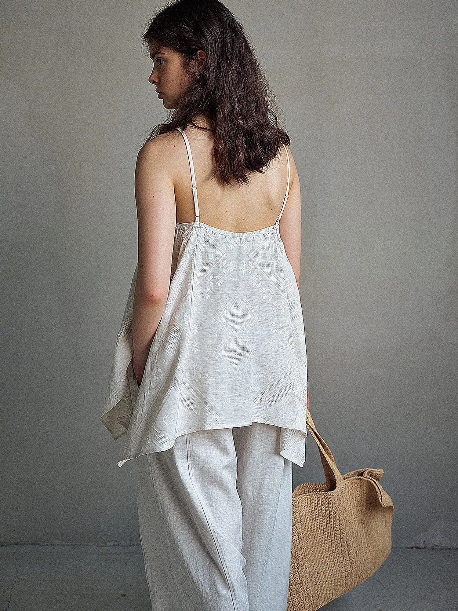 CantonCollective Design Geometric Embroidered Linen Camisole | Canton Collective