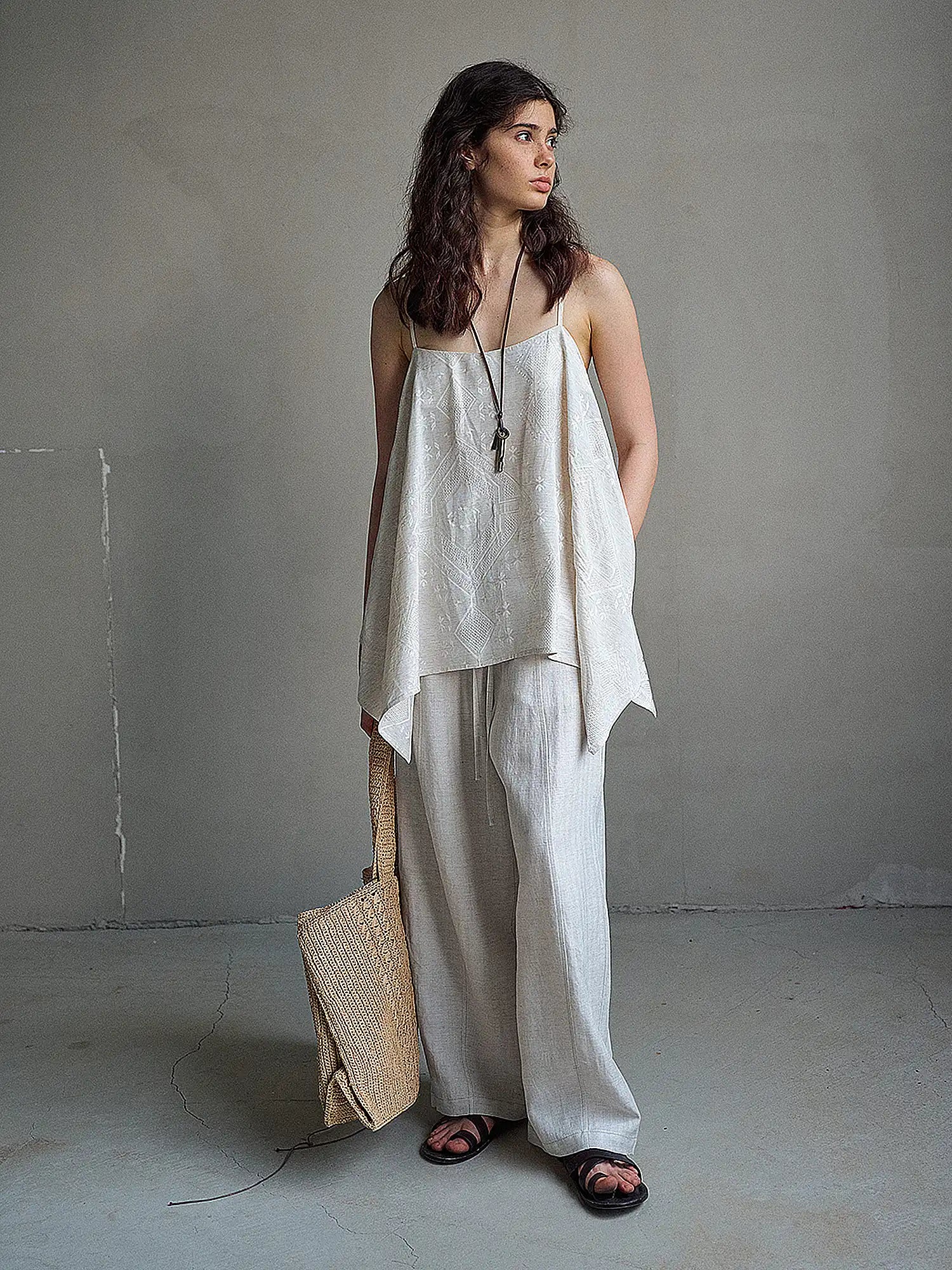 CantonCollective Design Geometric Embroidered Linen Camisole | Canton Collective