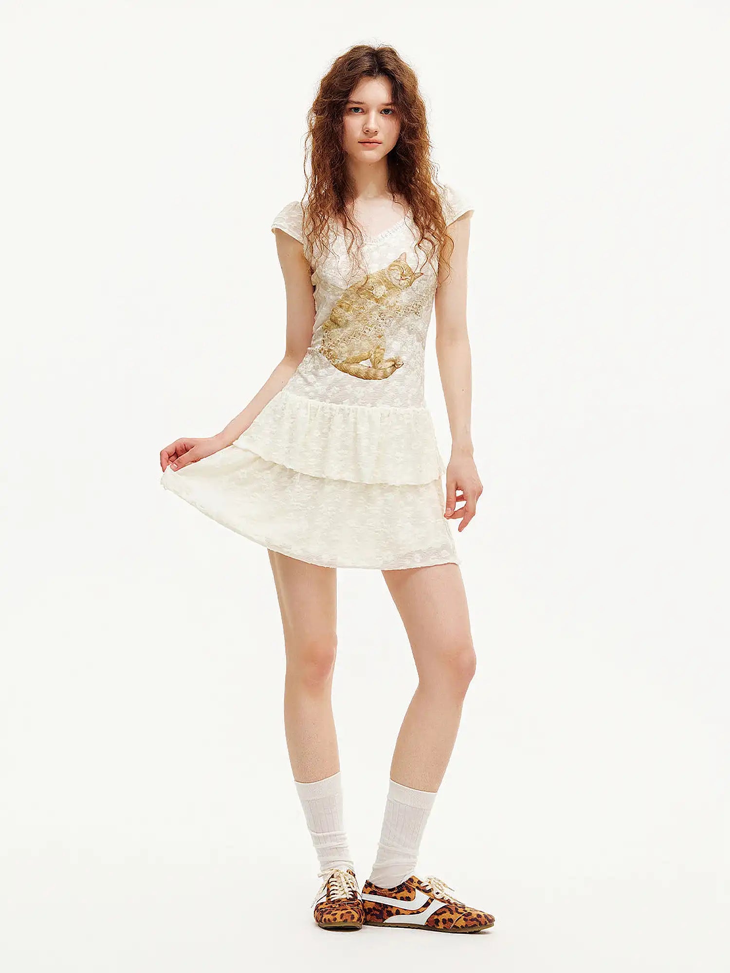 Outtheblue Ginger Cat V-Neck Lace Mini Dress | Canton Collective