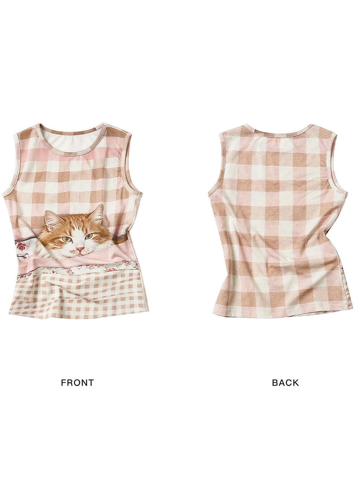 Outtheblue Gingham Cat Graphic Fitted Crop Tank Top | Canton Collective