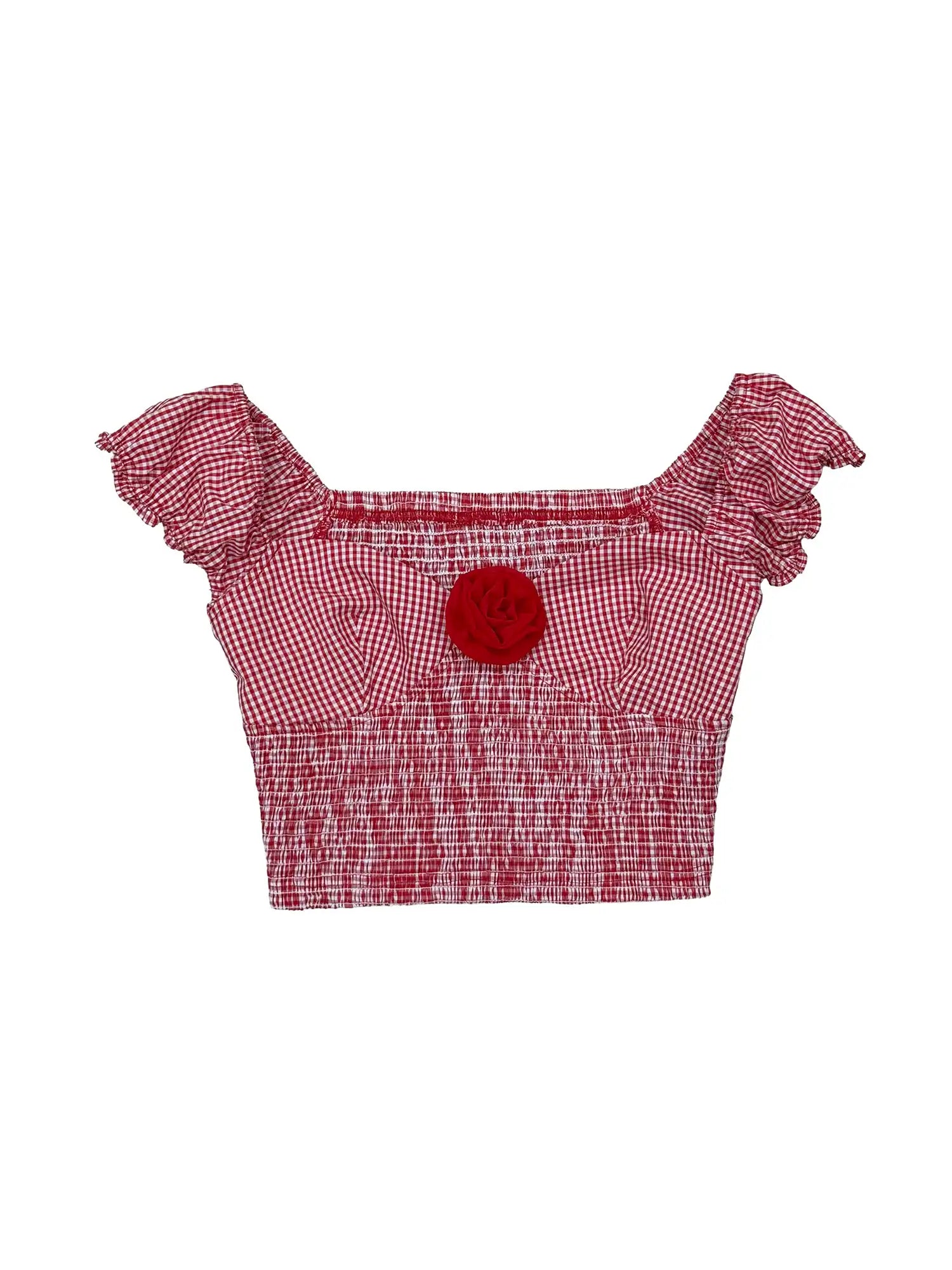 Deleteex Gingham Smocked Crop Top with Sweetheart Neckline | Canton Collective