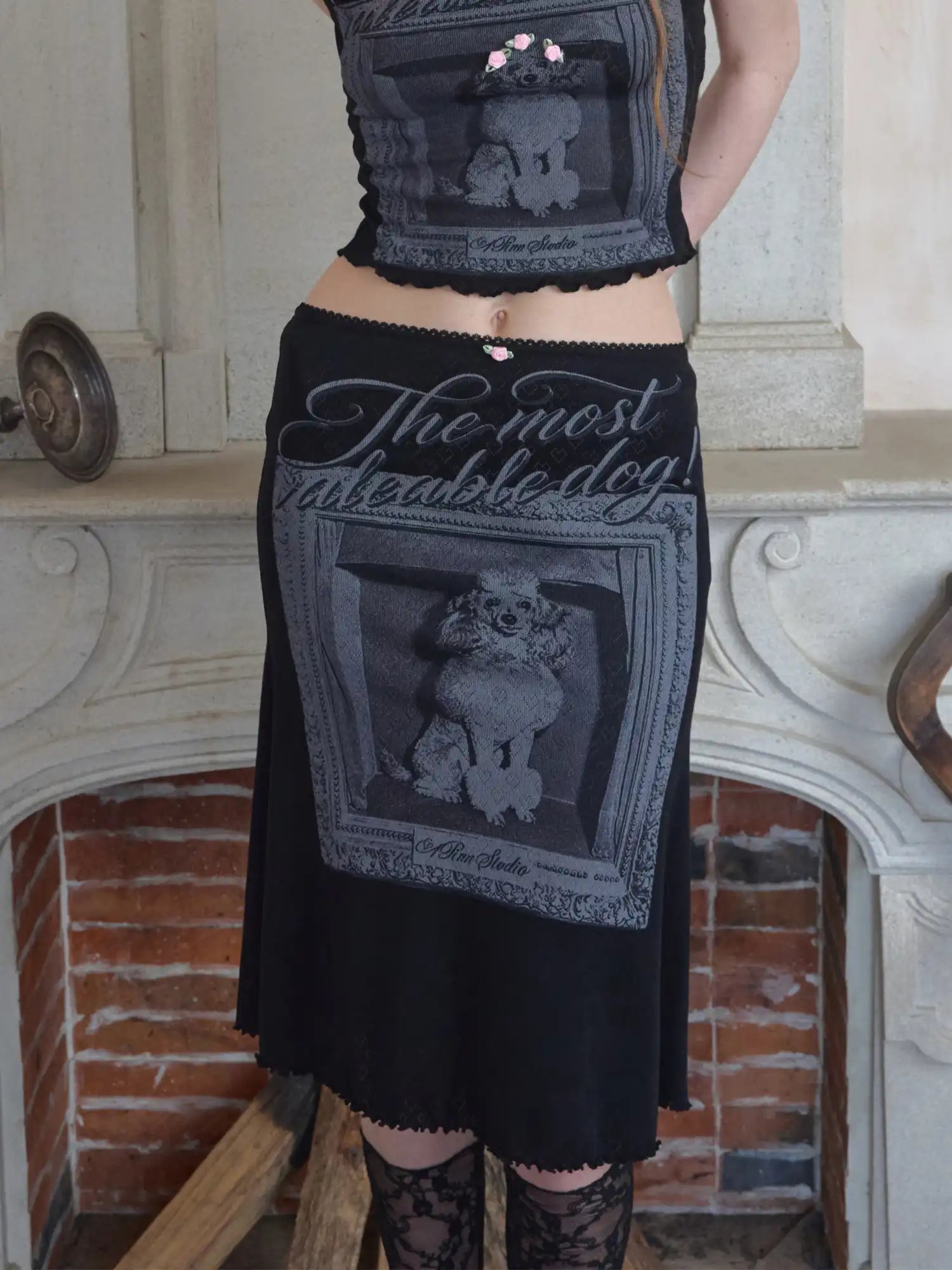 1Jinn Studio Gothic Dog Frame Lace Trim Midi Skirt | Canton Collective
