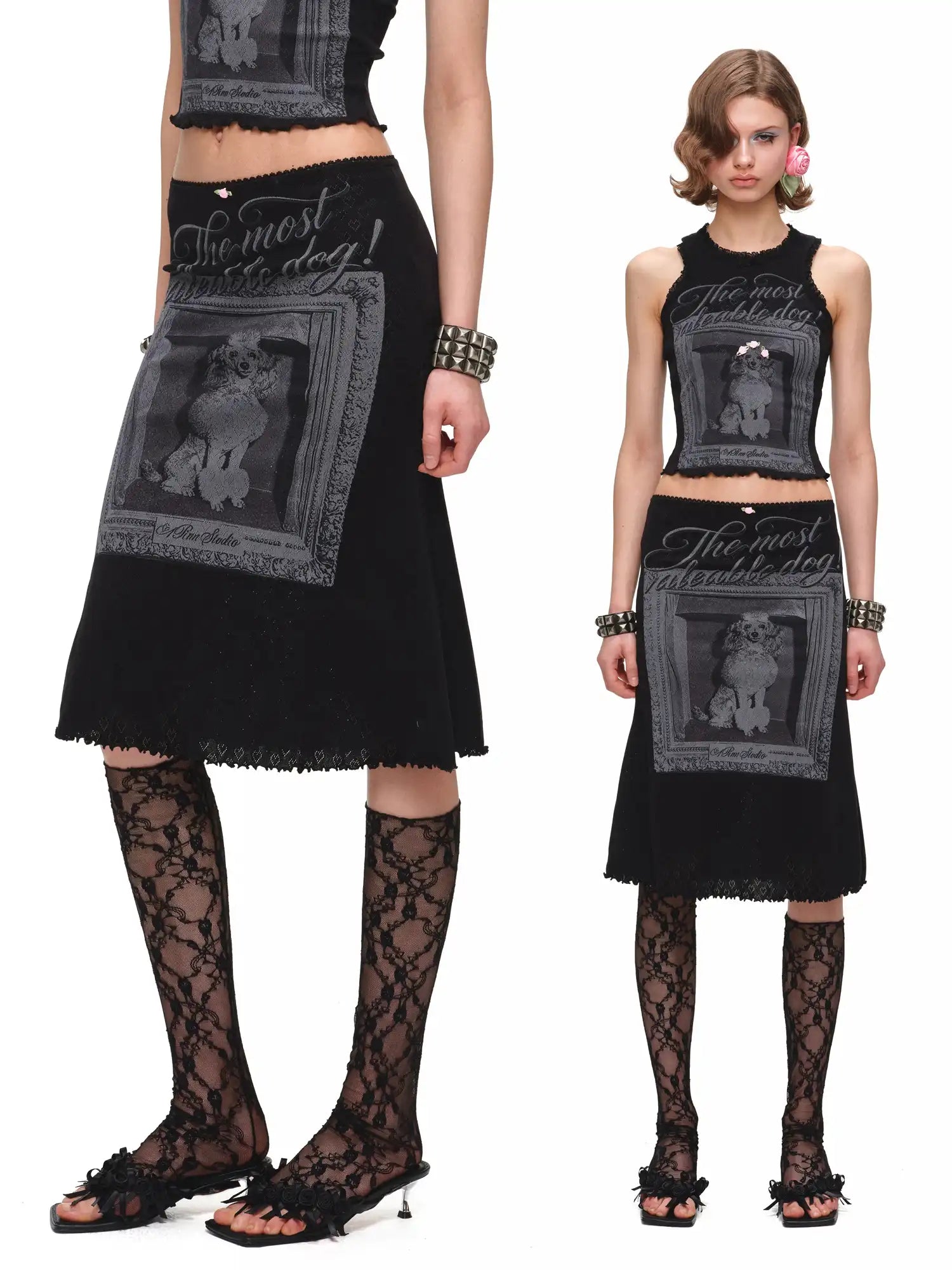 1Jinn Studio Gothic Dog Frame Lace Trim Midi Skirt | Canton Collective