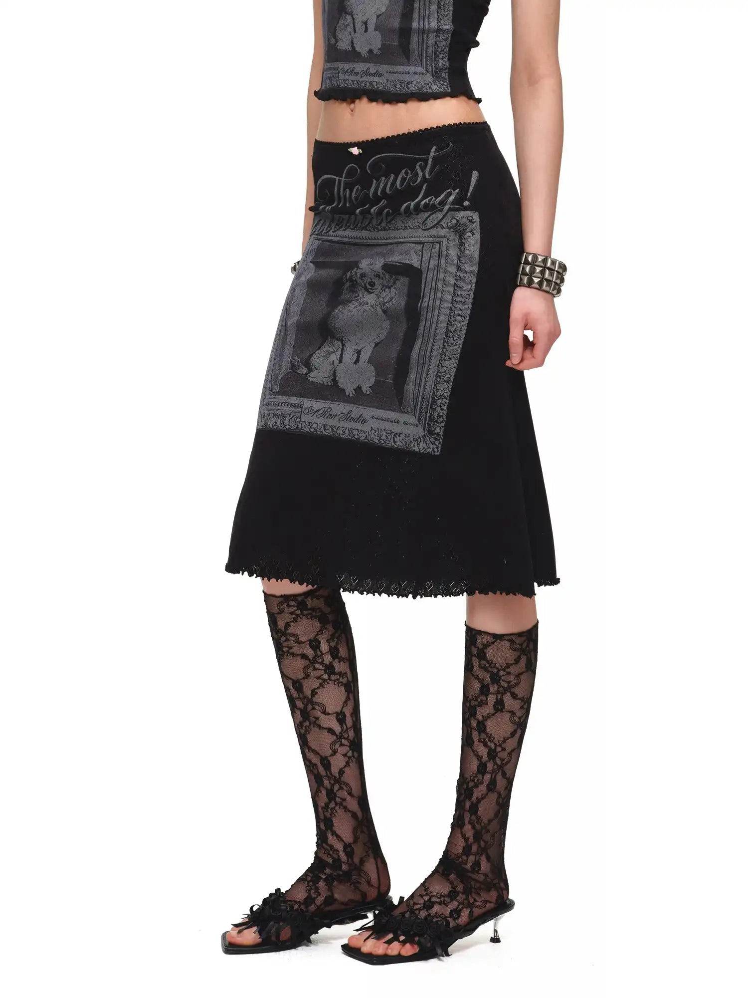 1Jinn Studio Gothic Dog Frame Lace Trim Midi Skirt | Canton Collective