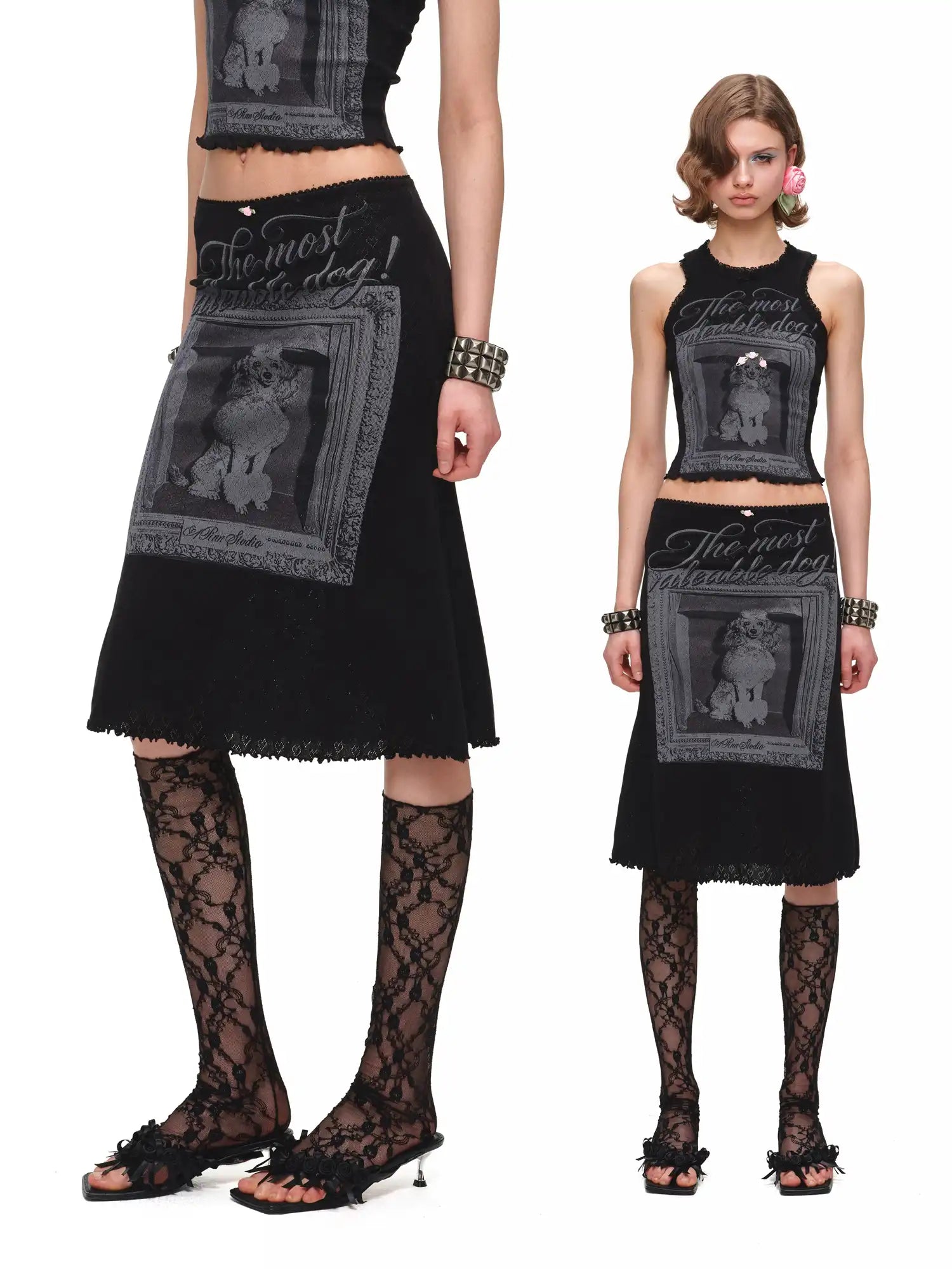 1Jinn Studio Gothic Dog Frame Lace Trim Midi Skirt | Canton Collective