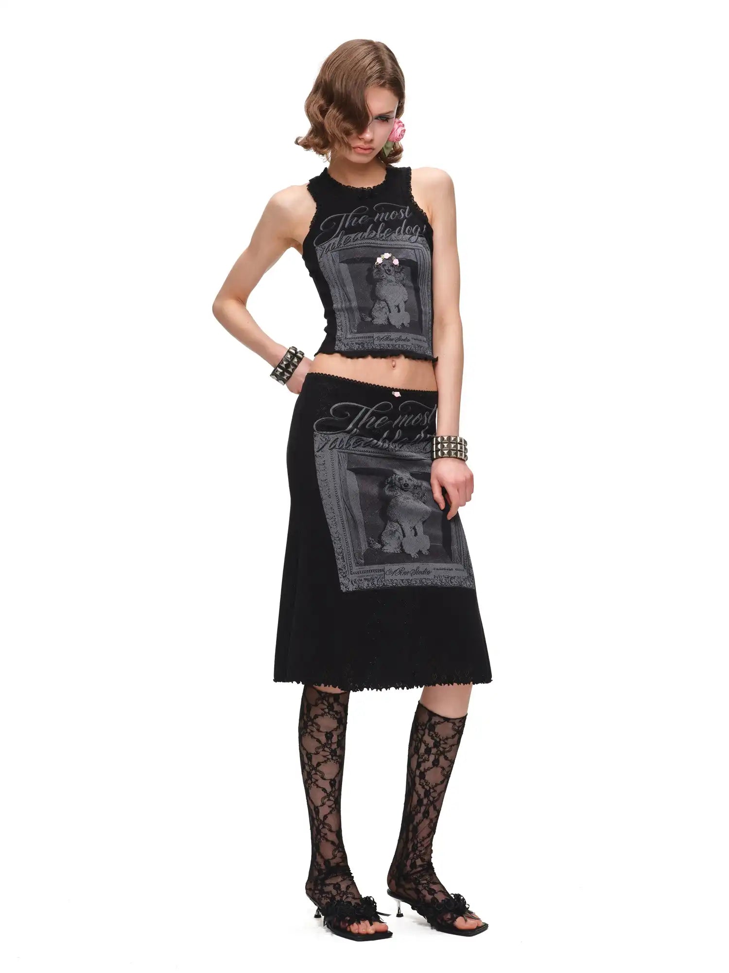 1Jinn Studio Gothic Dog Frame Lace Trim Midi Skirt | Canton Collective