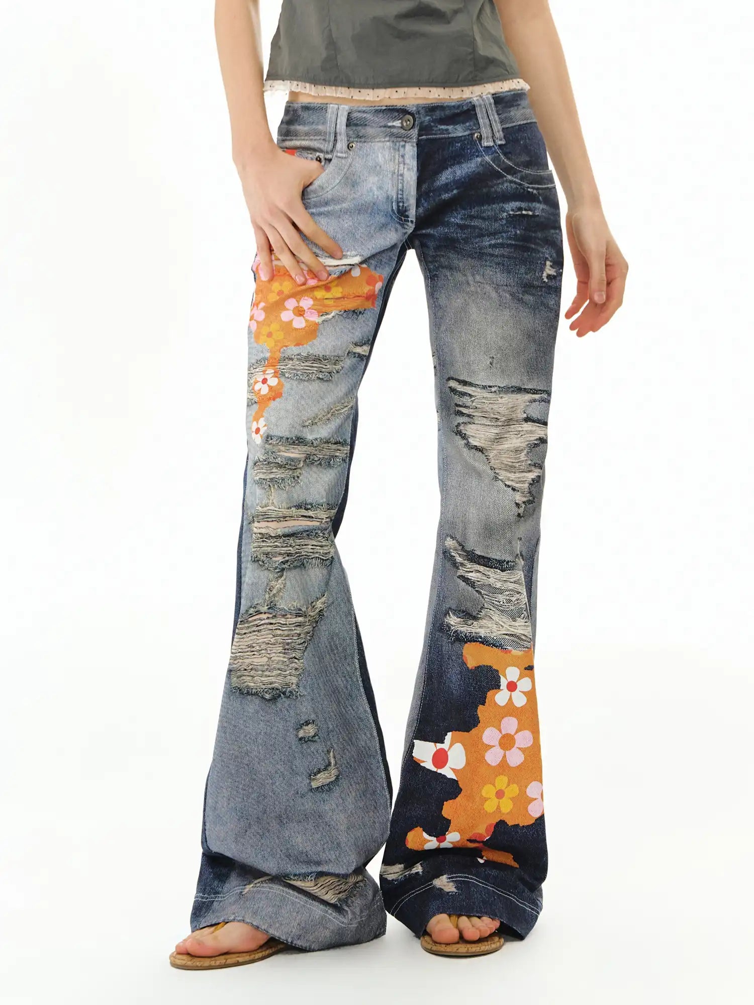 Deleteex Graffiti Patchwork Flare Jeans | Canton Collective