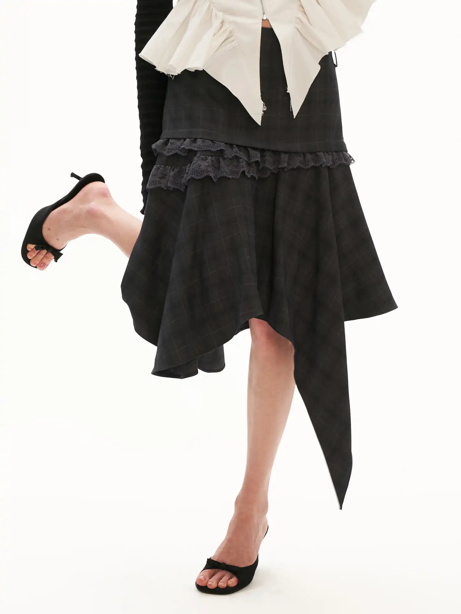 MAMC Gray Plaid Handkerchief Hem Skirt | Canton Collective