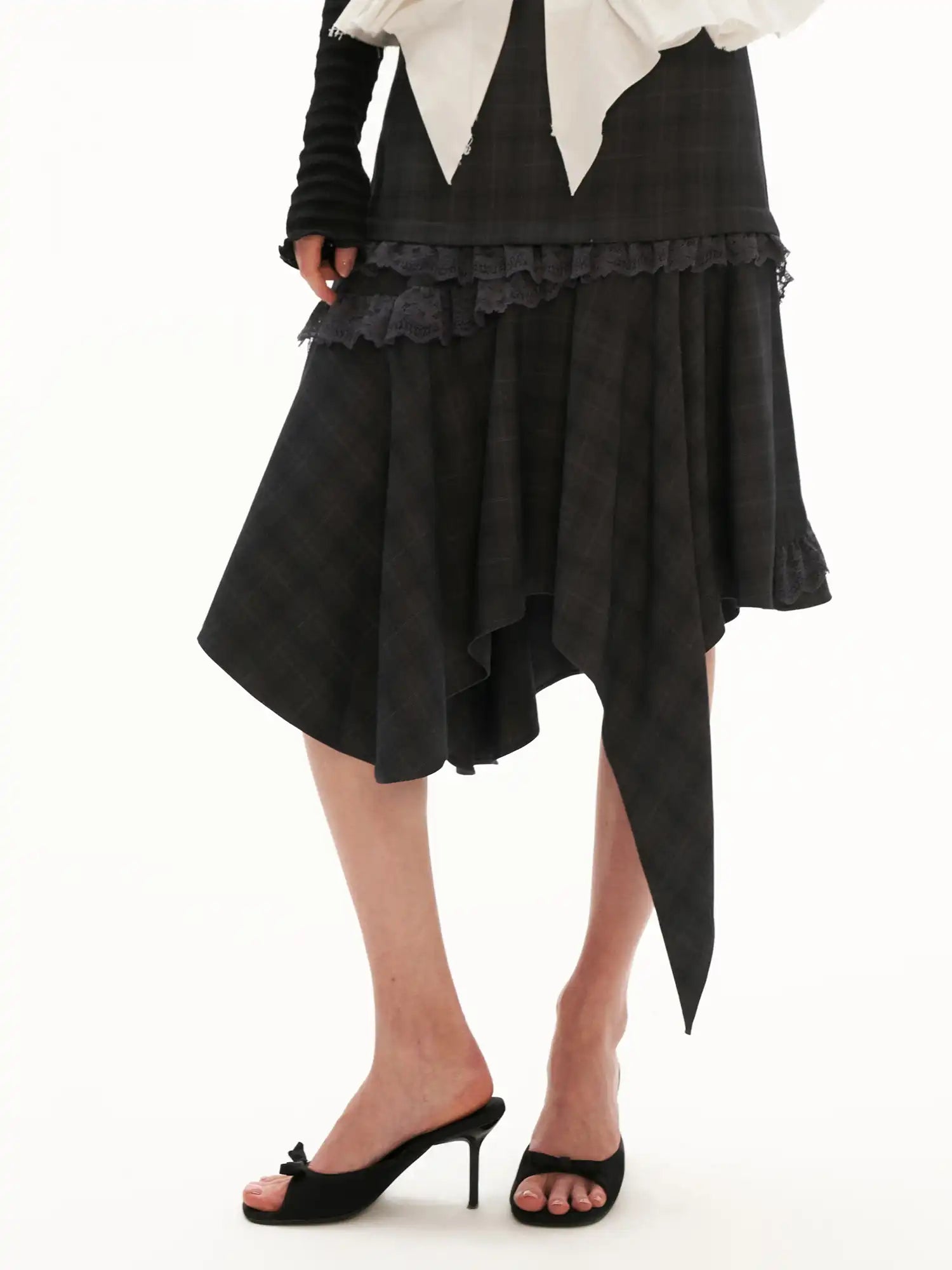 MAMC Gray Plaid Handkerchief Hem Skirt | Canton Collective