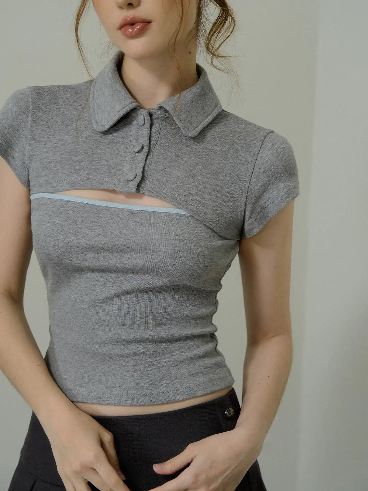 Deleteex Grey Two piece Cropped Bolero Top | Canton Collective