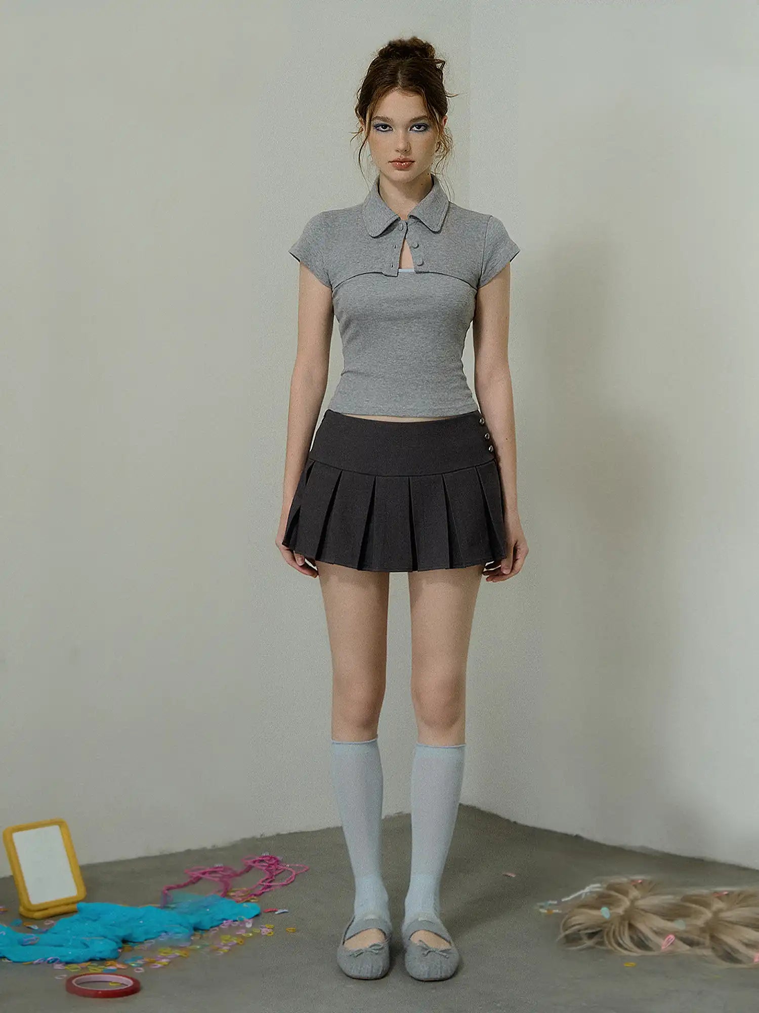 Deleteex Grey Two piece Cropped Bolero Top | Canton Collective
