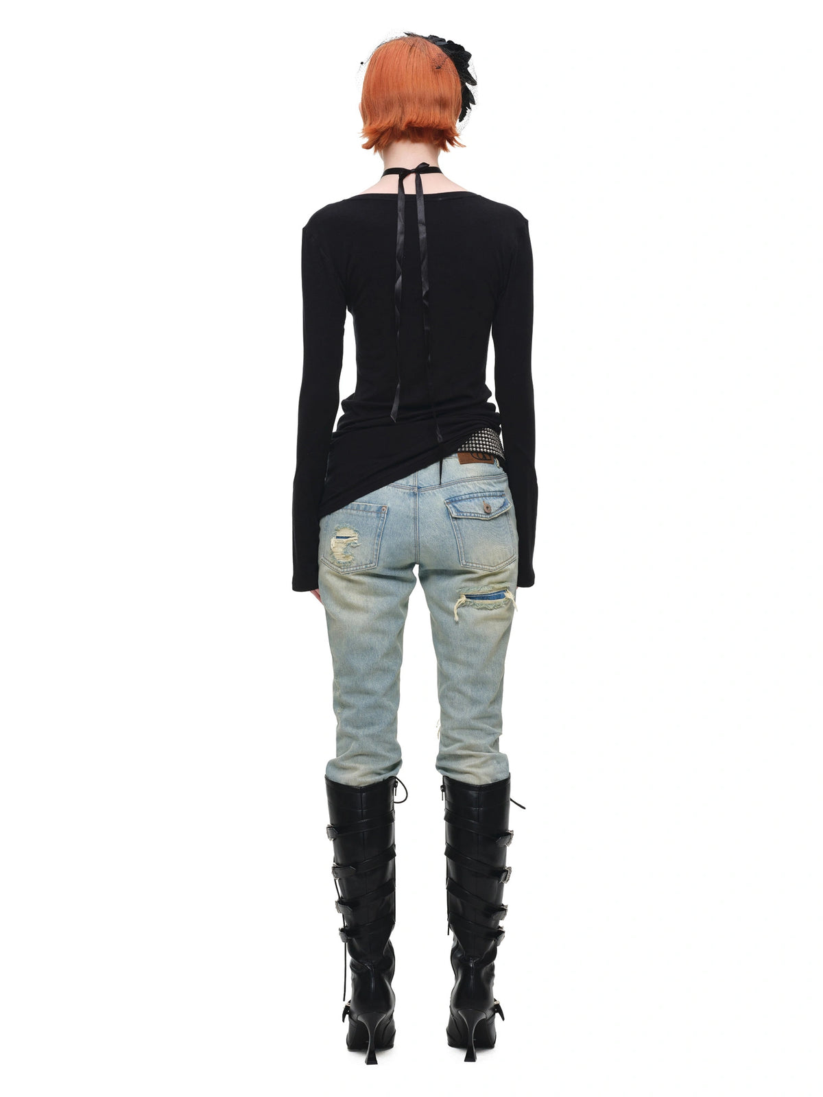 1Jinn Studio Grunge Studded Long Sleeve V Neck Top | Canton Collective