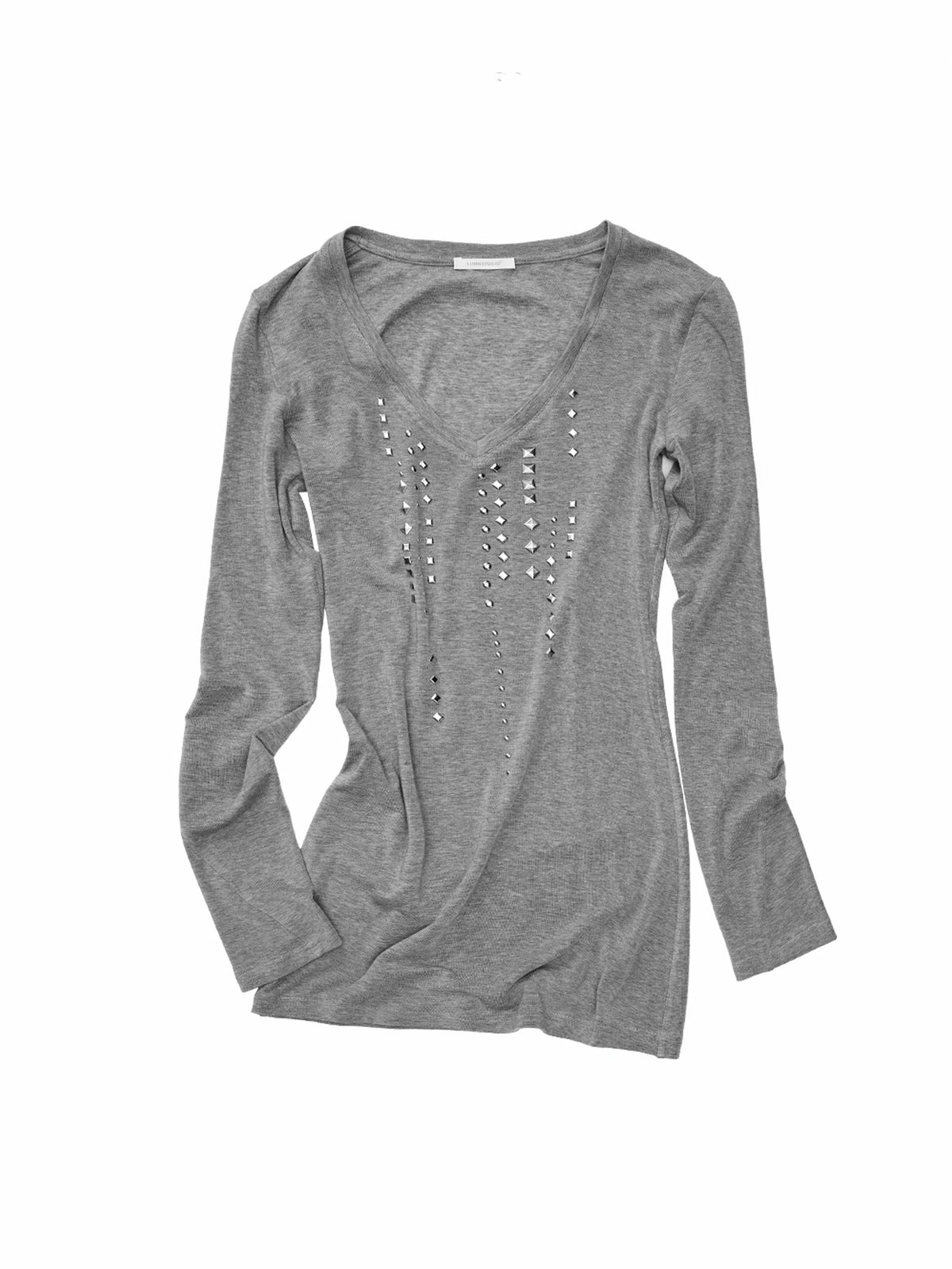 1Jinn Studio Grunge Studded Long Sleeve V Neck Top | Canton Collective