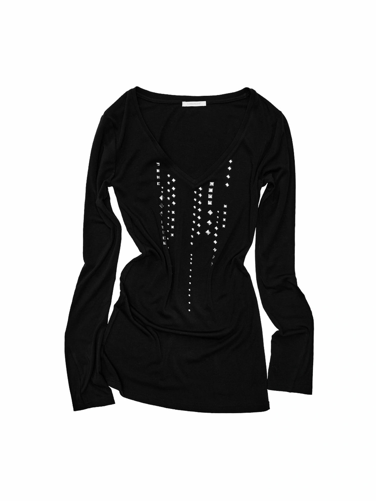 1Jinn Studio Grunge Studded Long Sleeve V Neck Top | Canton Collective