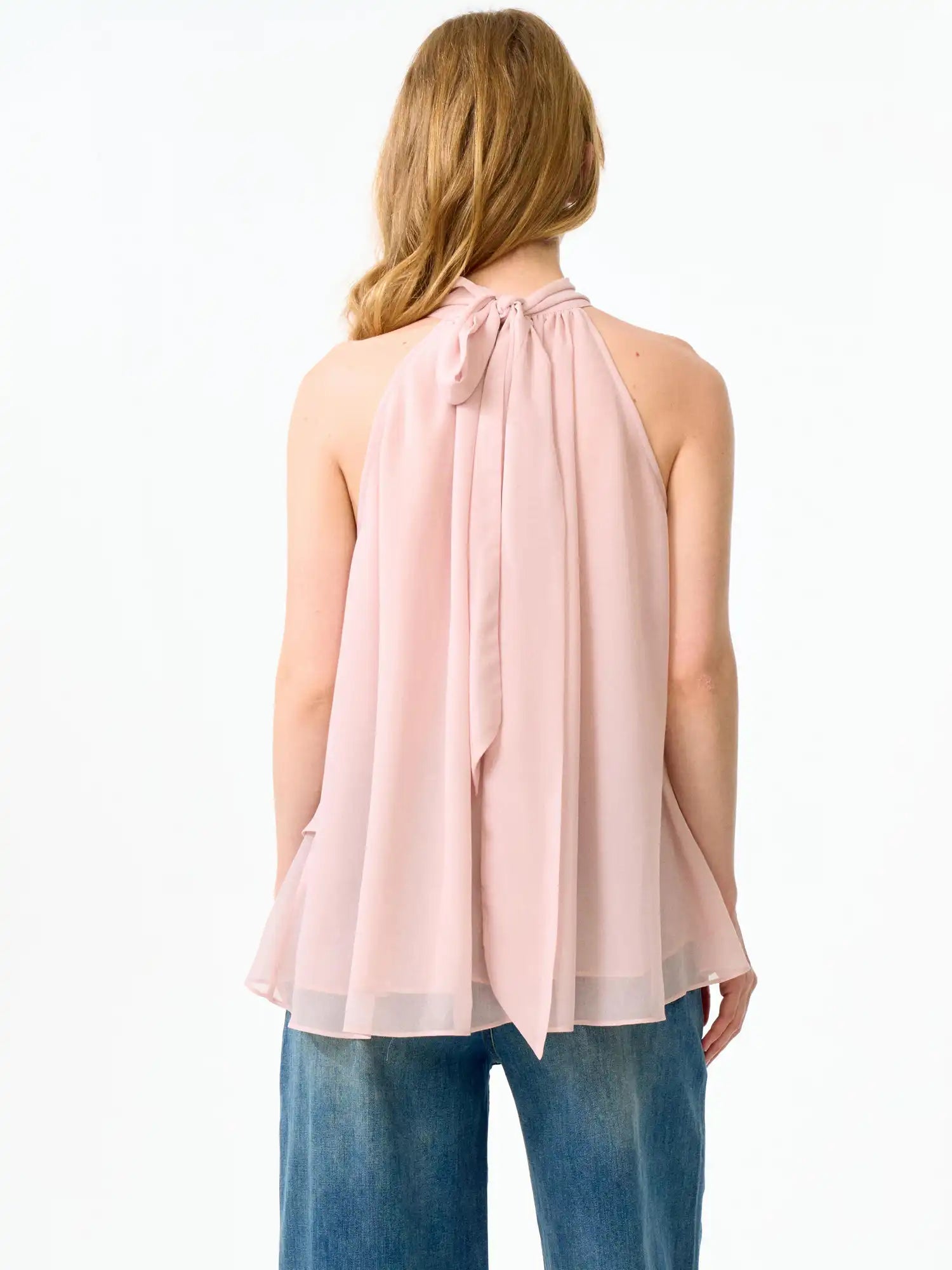 FirstFloor Halter Neck Ribbon Tie Chiffon Top | Canton Collective