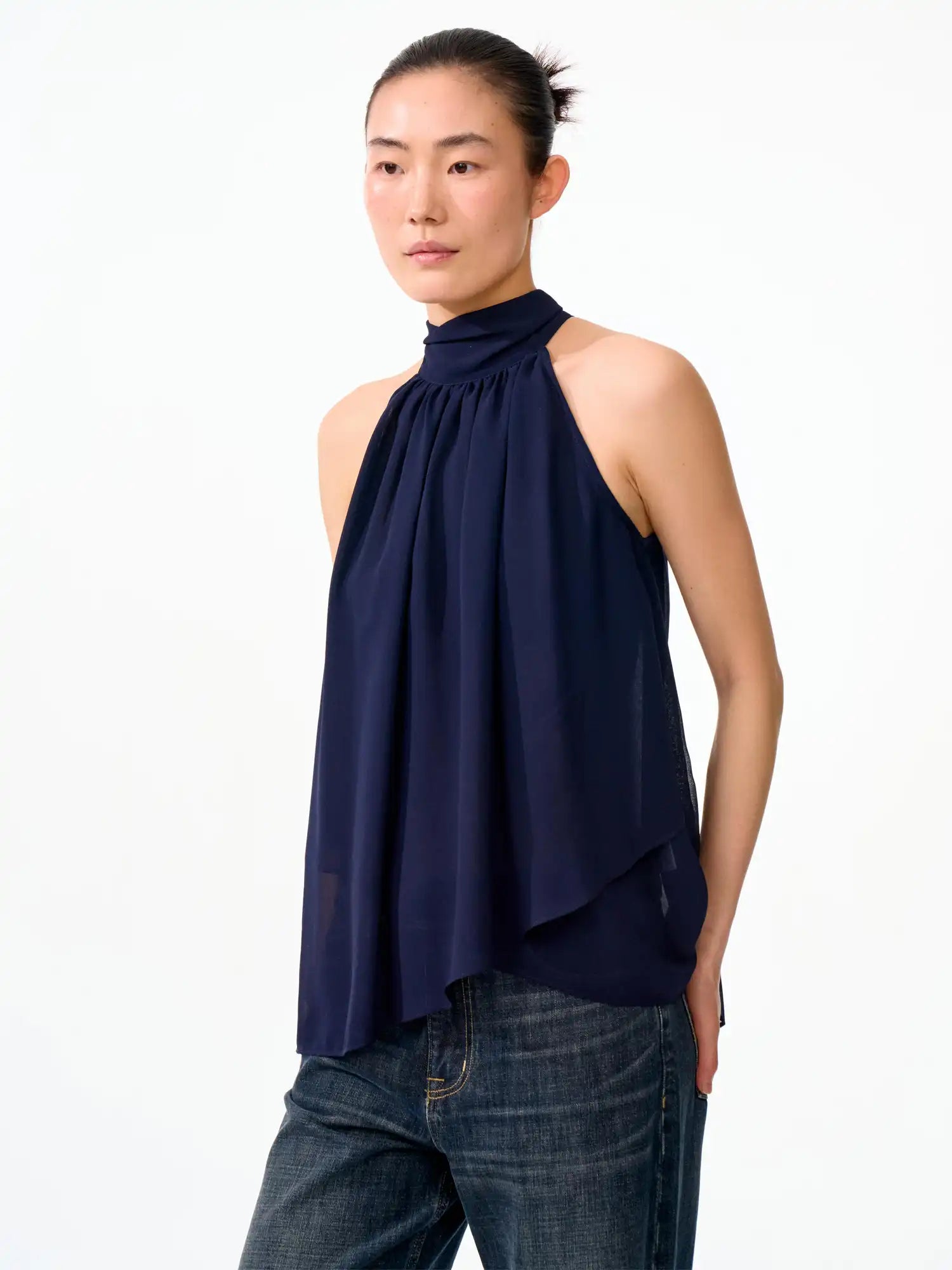 FirstFloor Halter Neck Ribbon Tie Chiffon Top | Canton Collective