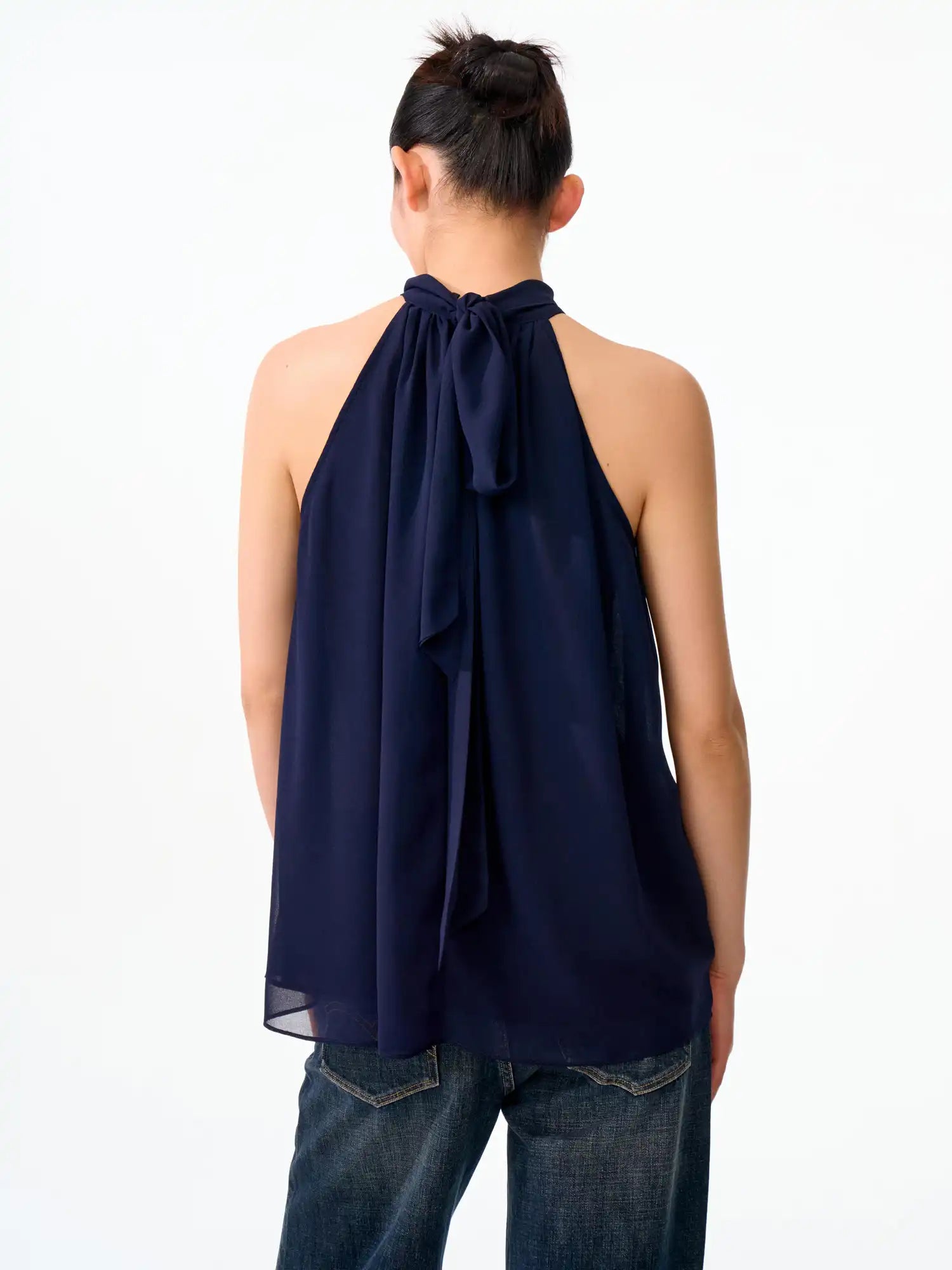 FirstFloor Halter Neck Ribbon Tie Chiffon Top | Canton Collective