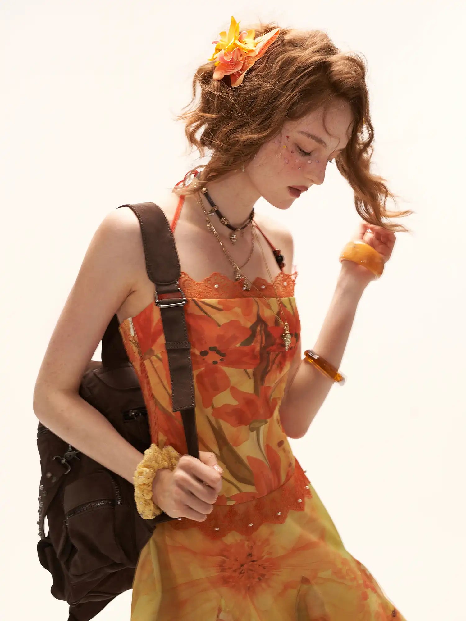MAMC Halterneck Tie Yellow Floral Print Midi Dress | Canton Collective