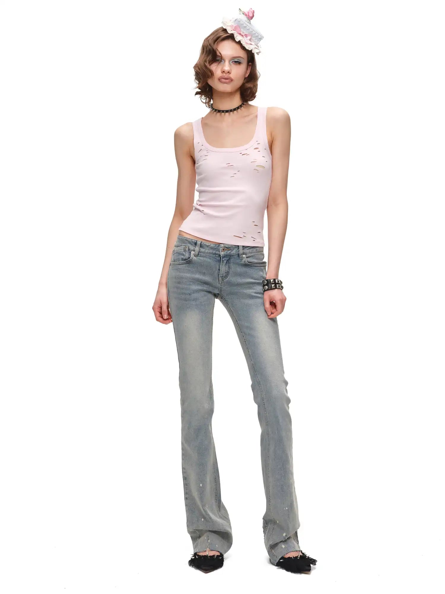 1Jinn Studio Hand Distressed Tank Top with Lace-up Back | Canton Collective