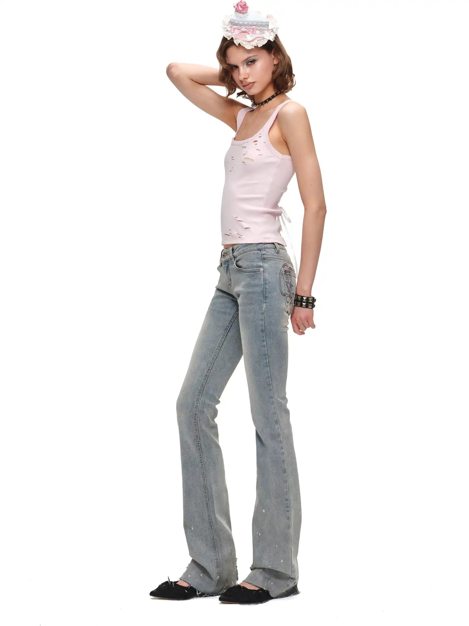 1Jinn Studio Hand Distressed Tank Top with Lace-up Back | Canton Collective