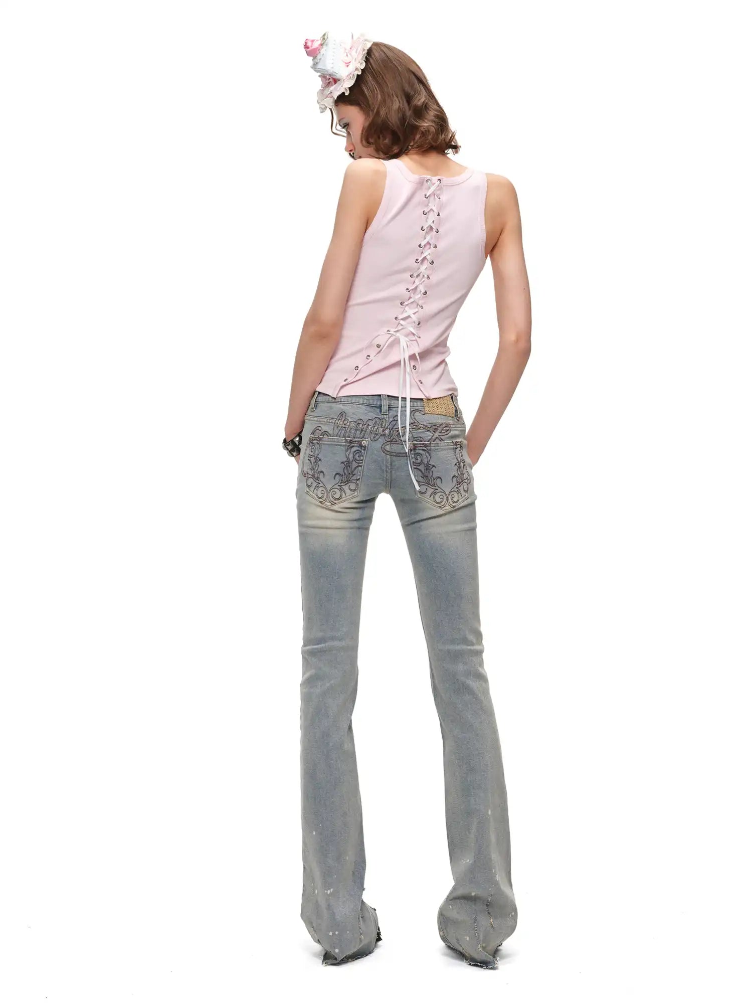 1Jinn Studio Hand Distressed Tank Top with Lace-up Back | Canton Collective
