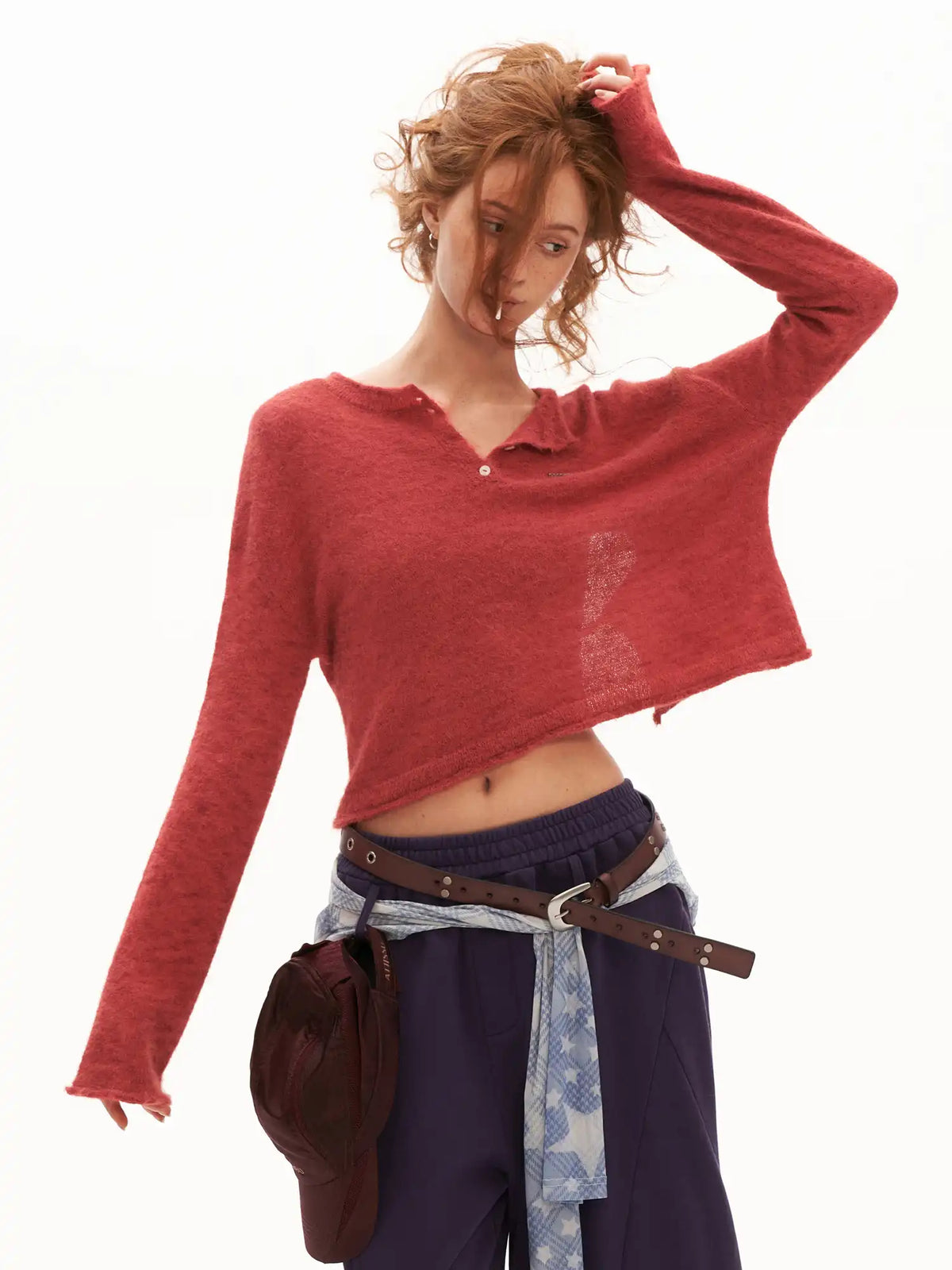 MAMC Heart Tie Back Brushed Cropped Sweater | Canton Collective