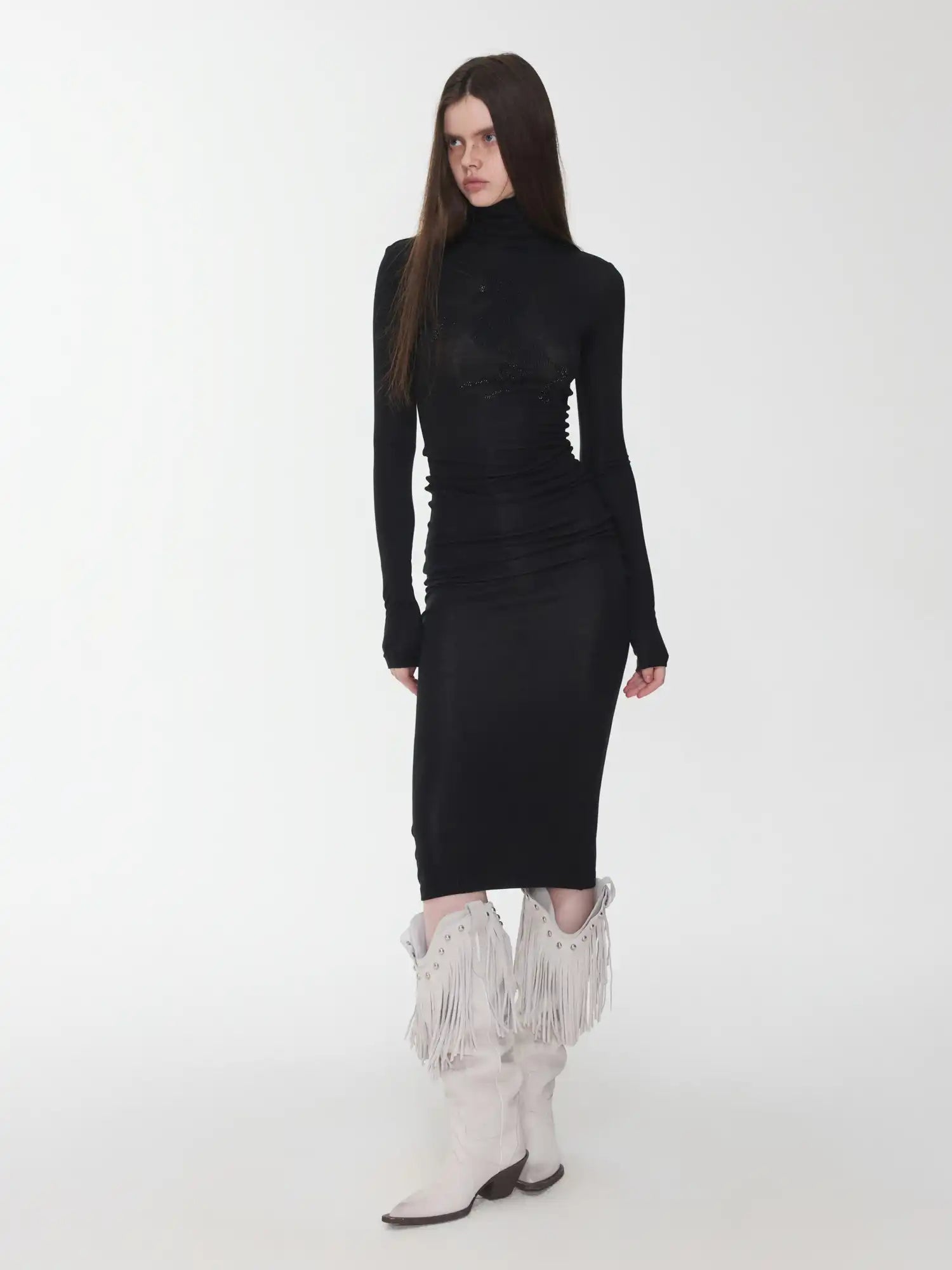 1Jinn Studio High-Neck Rhinestone Fitted Dress | Canton Collective