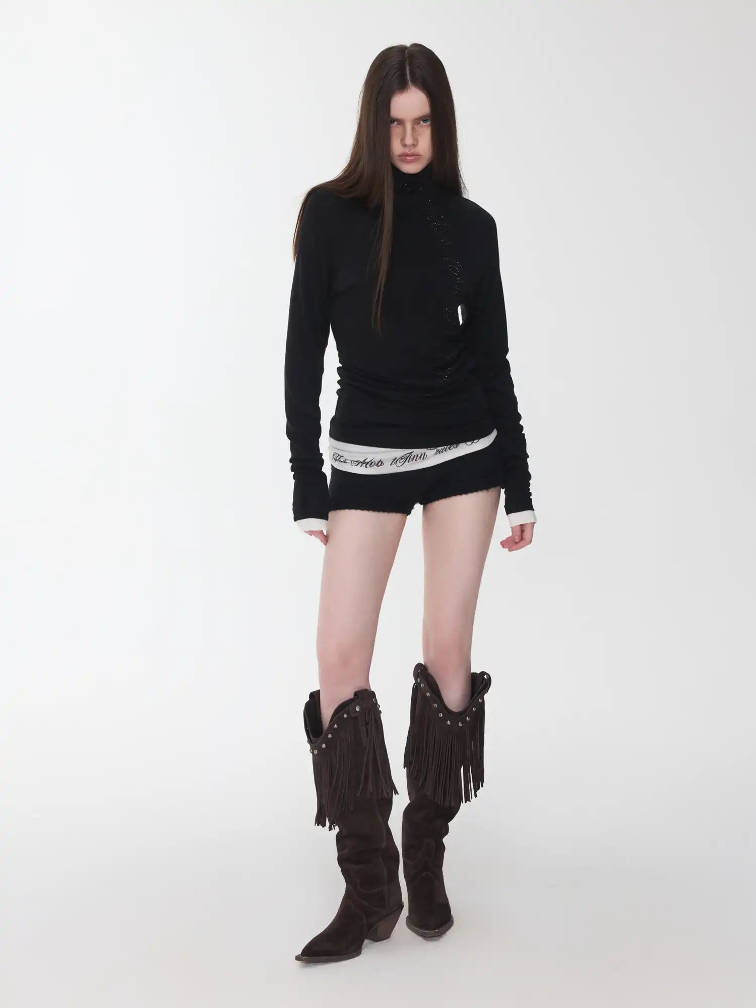 1Jinn Studio High-Neck Rhinestone Wool Top | Canton Collective