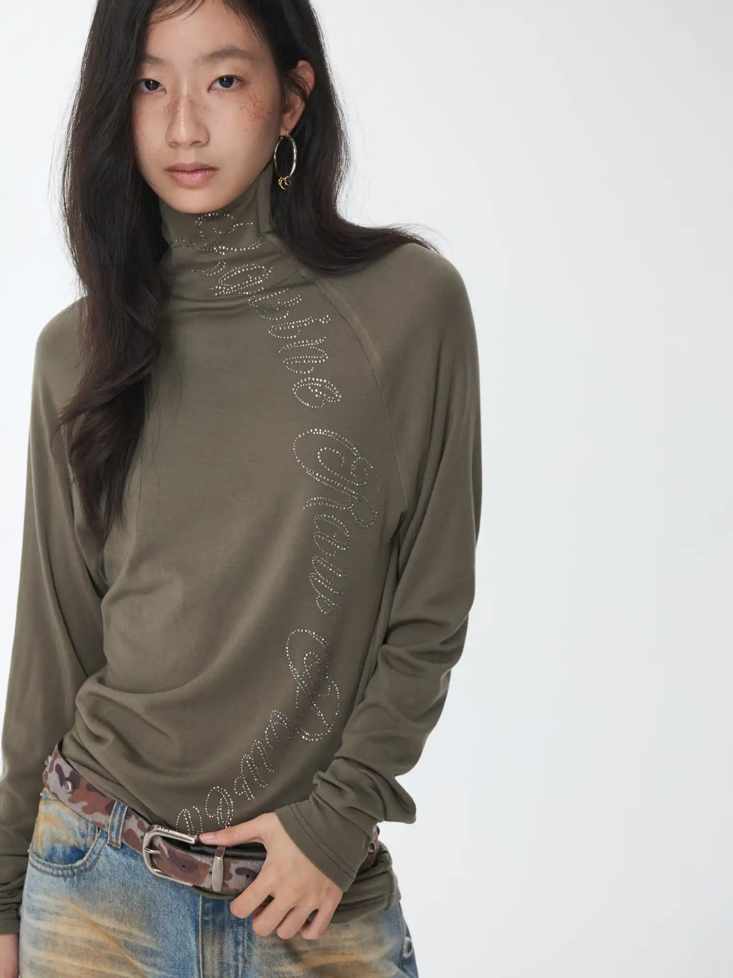 1Jinn Studio High-Neck Rhinestone Wool Top | Canton Collective