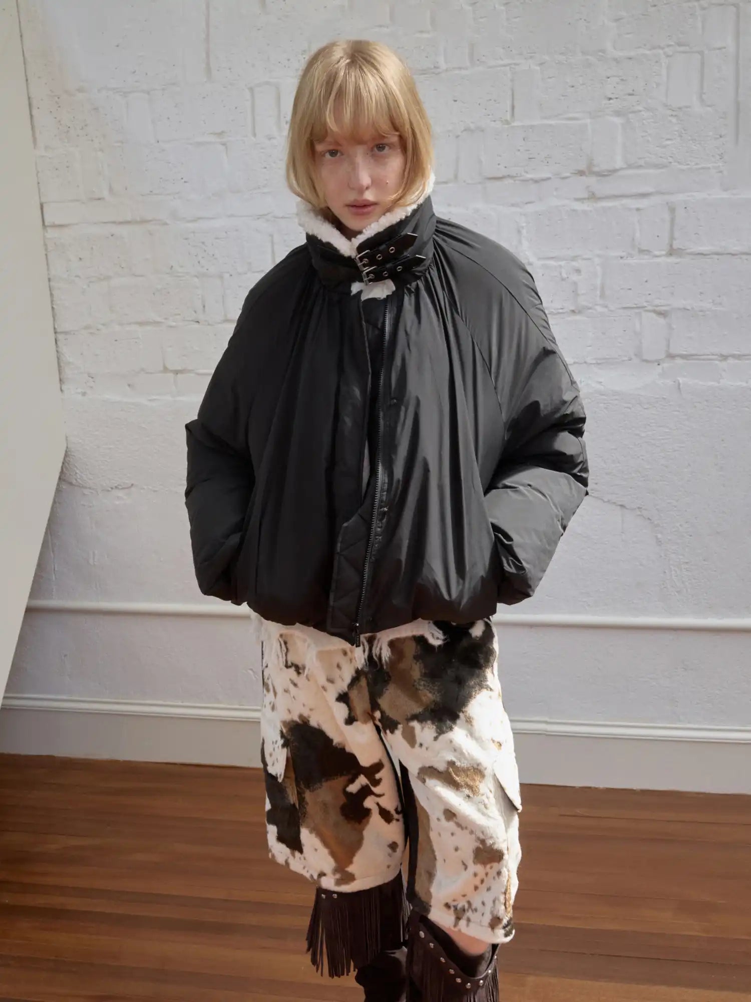 1Jinn Studio High-Neck Ruched Puffer Jacket | Canton Collective