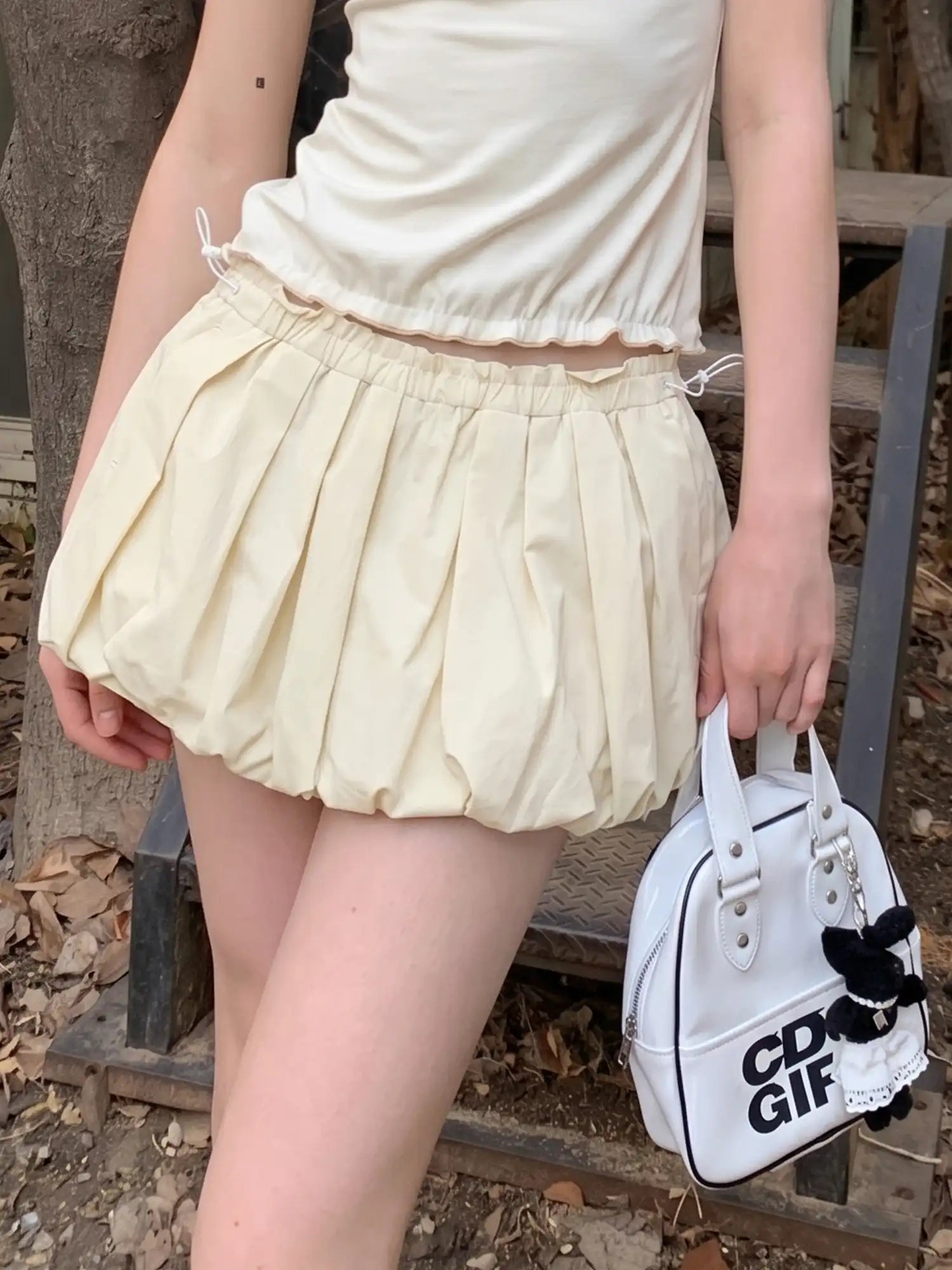 CantonCollective Design High-Waist Bubble Mini Skirt with Drawstring Detail | Canton Collective