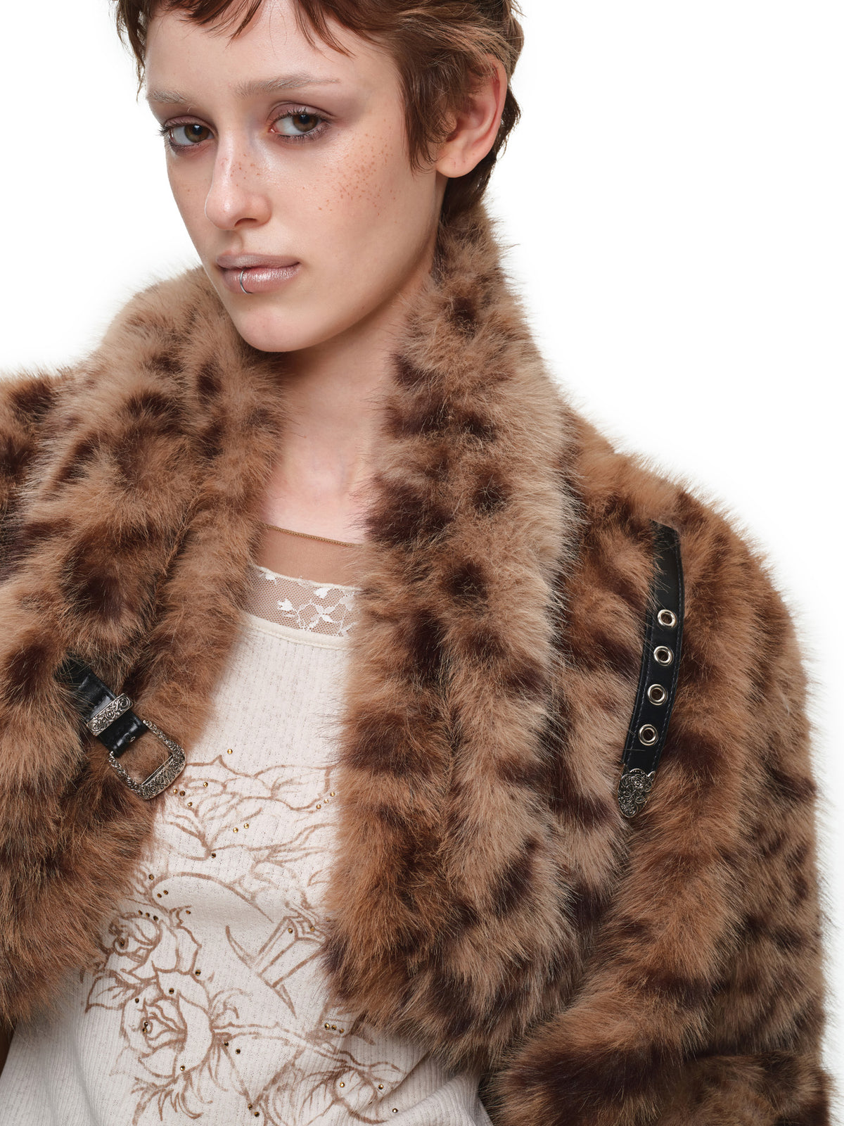1Jinn Studio High Collar Leopard Faux Fur Cropped Jacket | Canton Collective