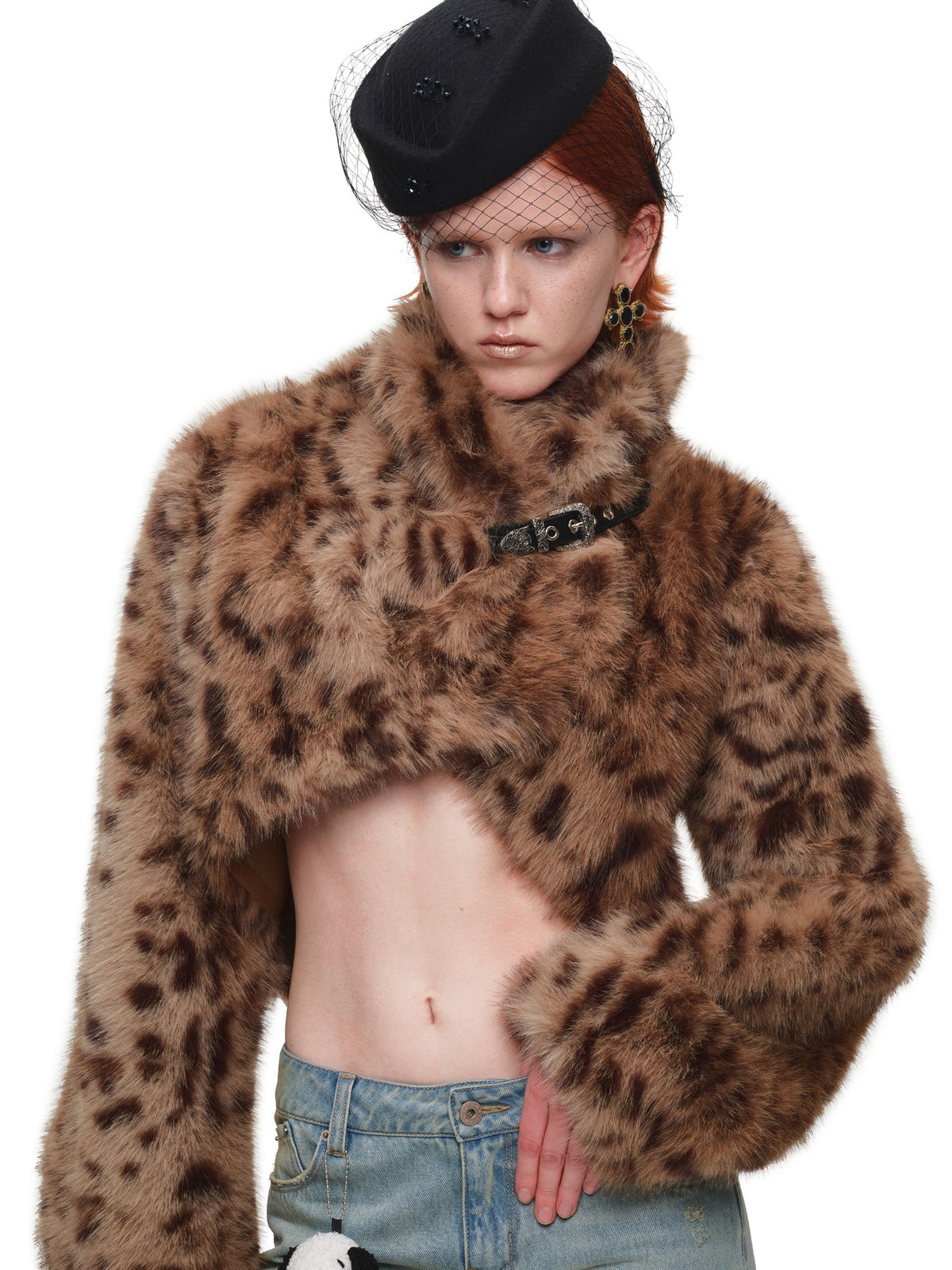 1Jinn Studio High Collar Leopard Faux Fur Cropped Jacket | Canton Collective
