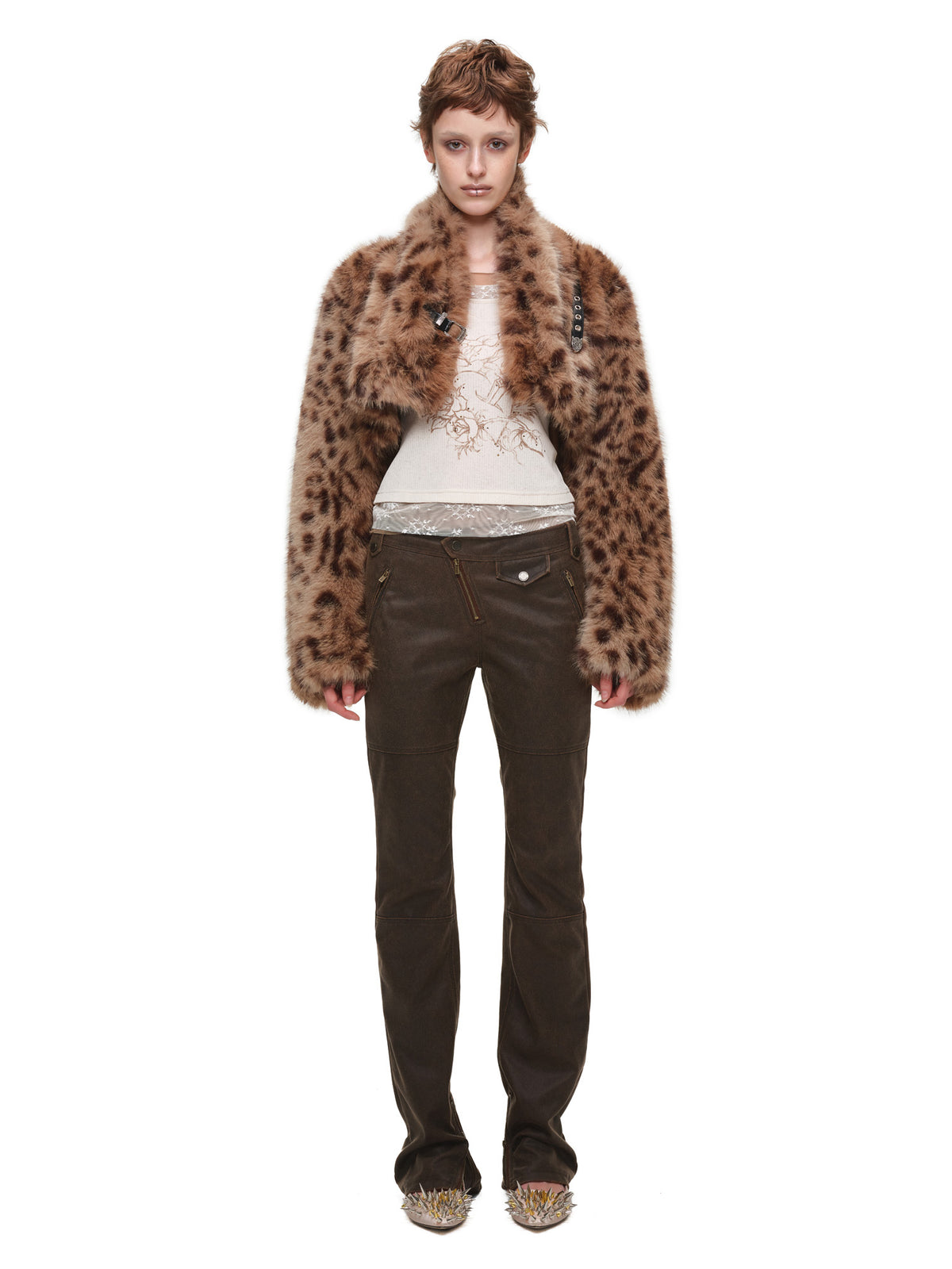 1Jinn Studio High Collar Leopard Faux Fur Cropped Jacket | Canton Collective