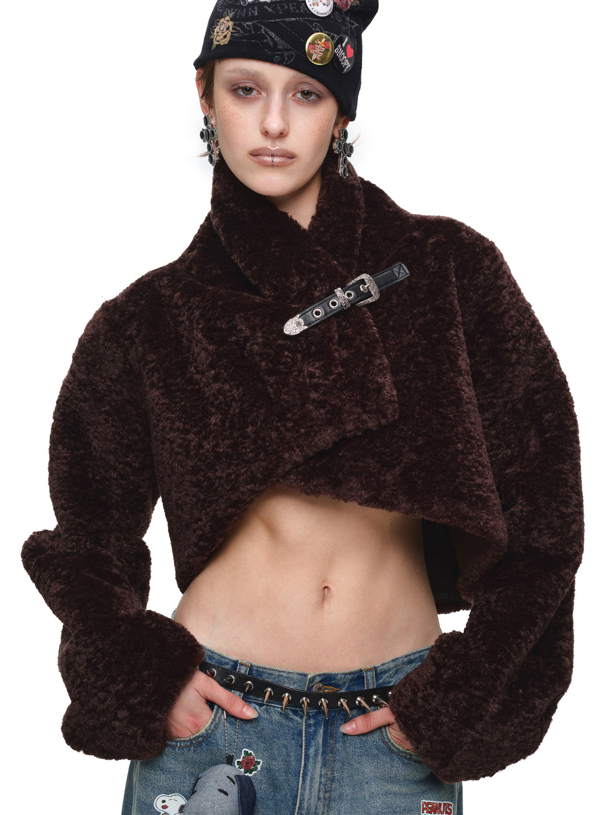 1Jinn Studio High Collar Leopard Faux Fur Cropped Jacket | Canton Collective
