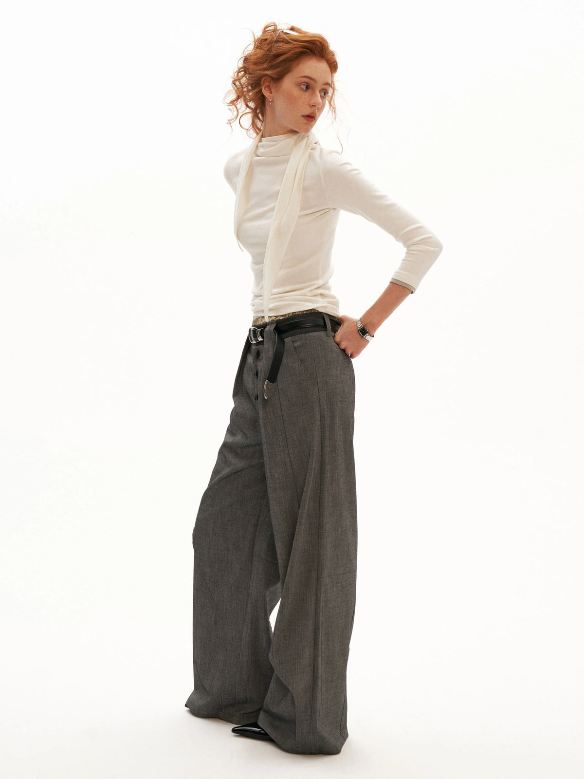 MAMC High Rise Button Fly Wide Leg Trouser | Canton Collective