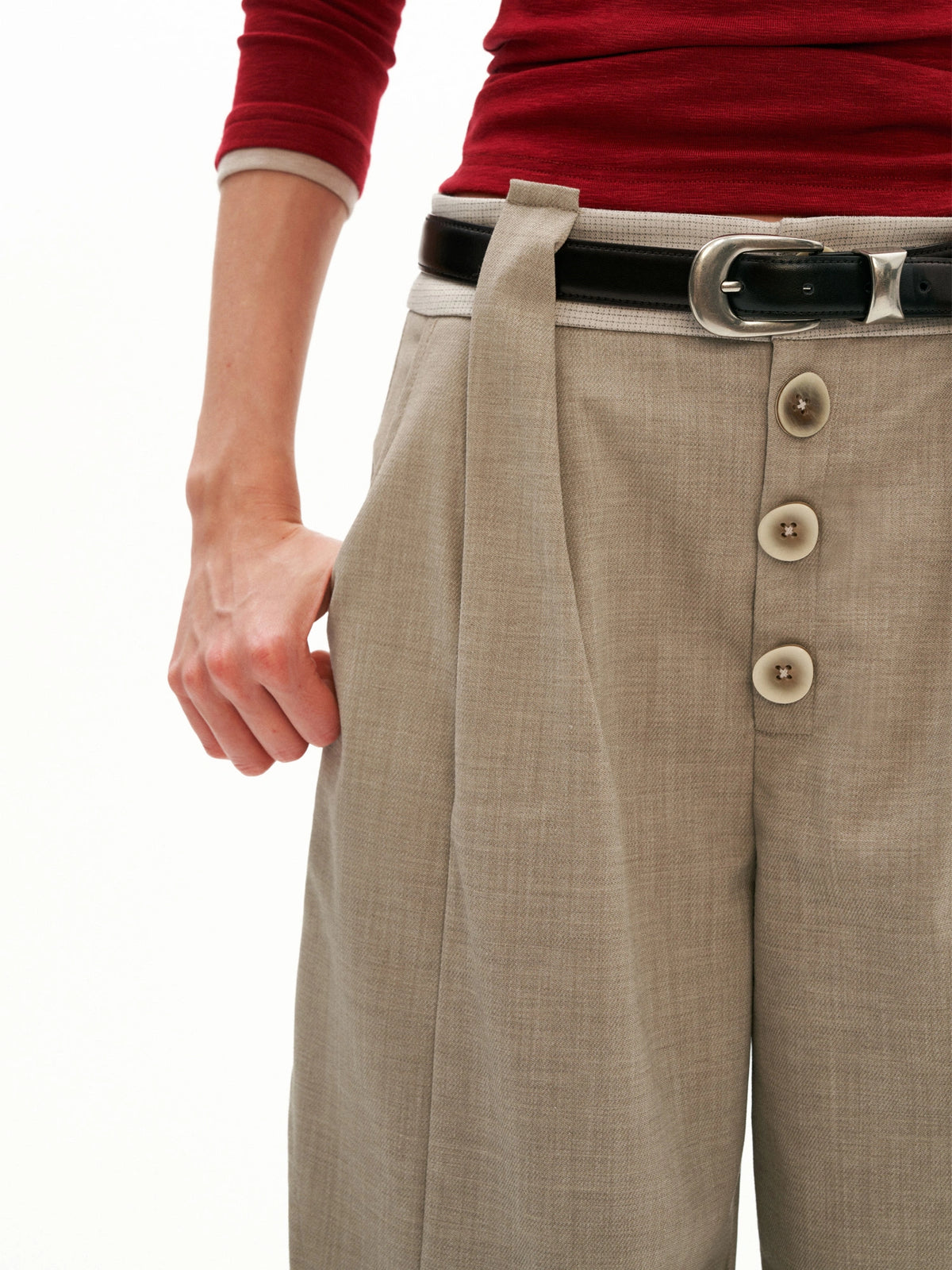 MAMC High Rise Button Fly Wide Leg Trouser | Canton Collective