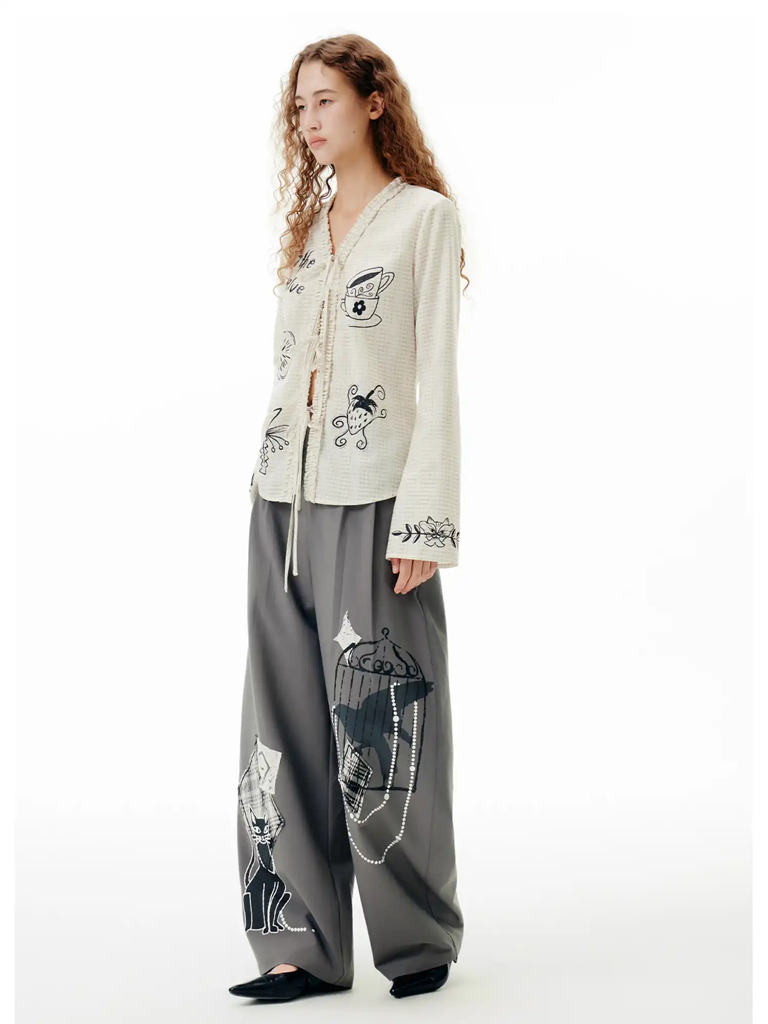 Outtheblue Illustrated Tie-Front Check Cardigan | Canton Collective