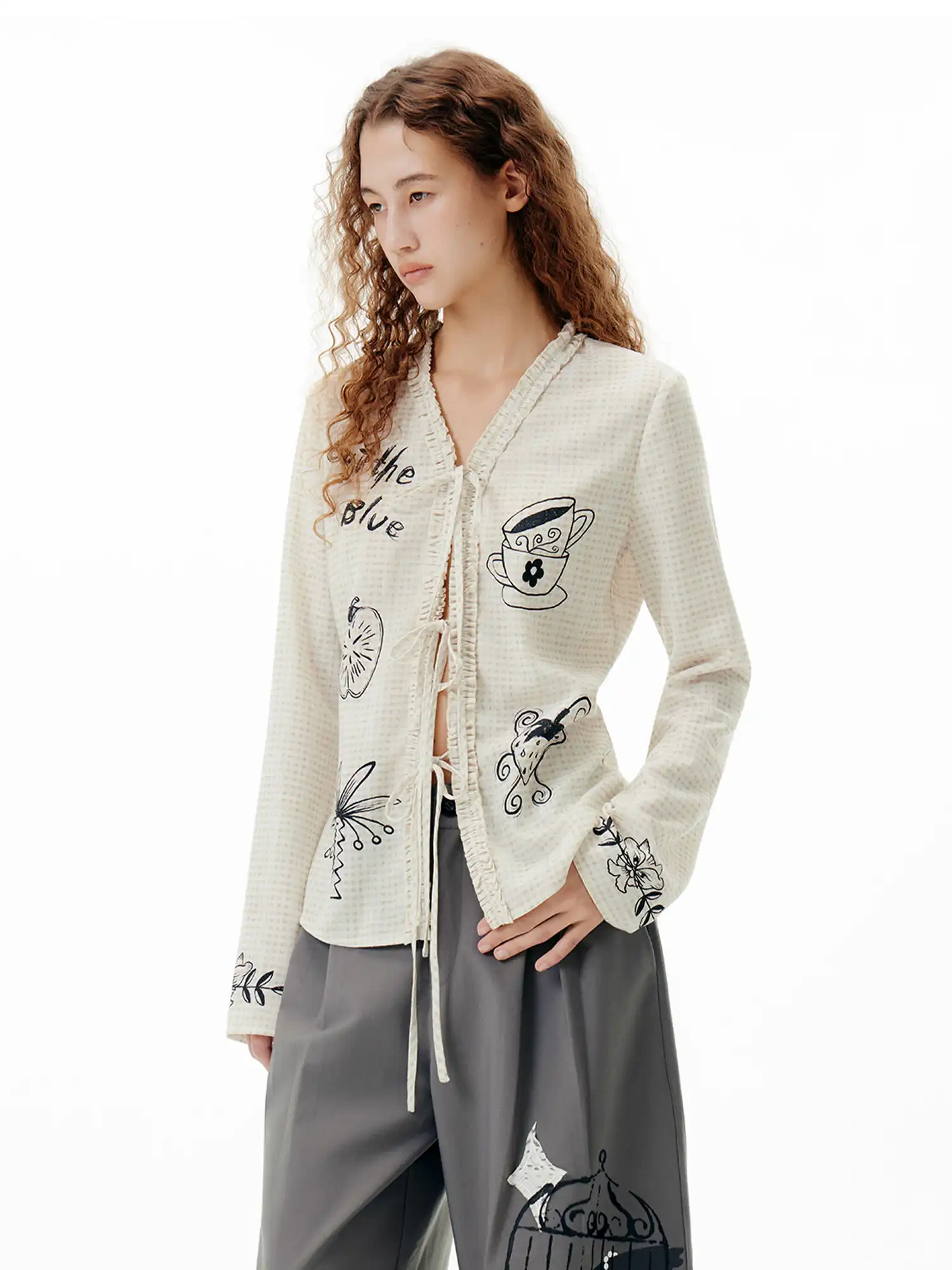 Outtheblue Illustrated Tie-Front Check Cardigan | Canton Collective