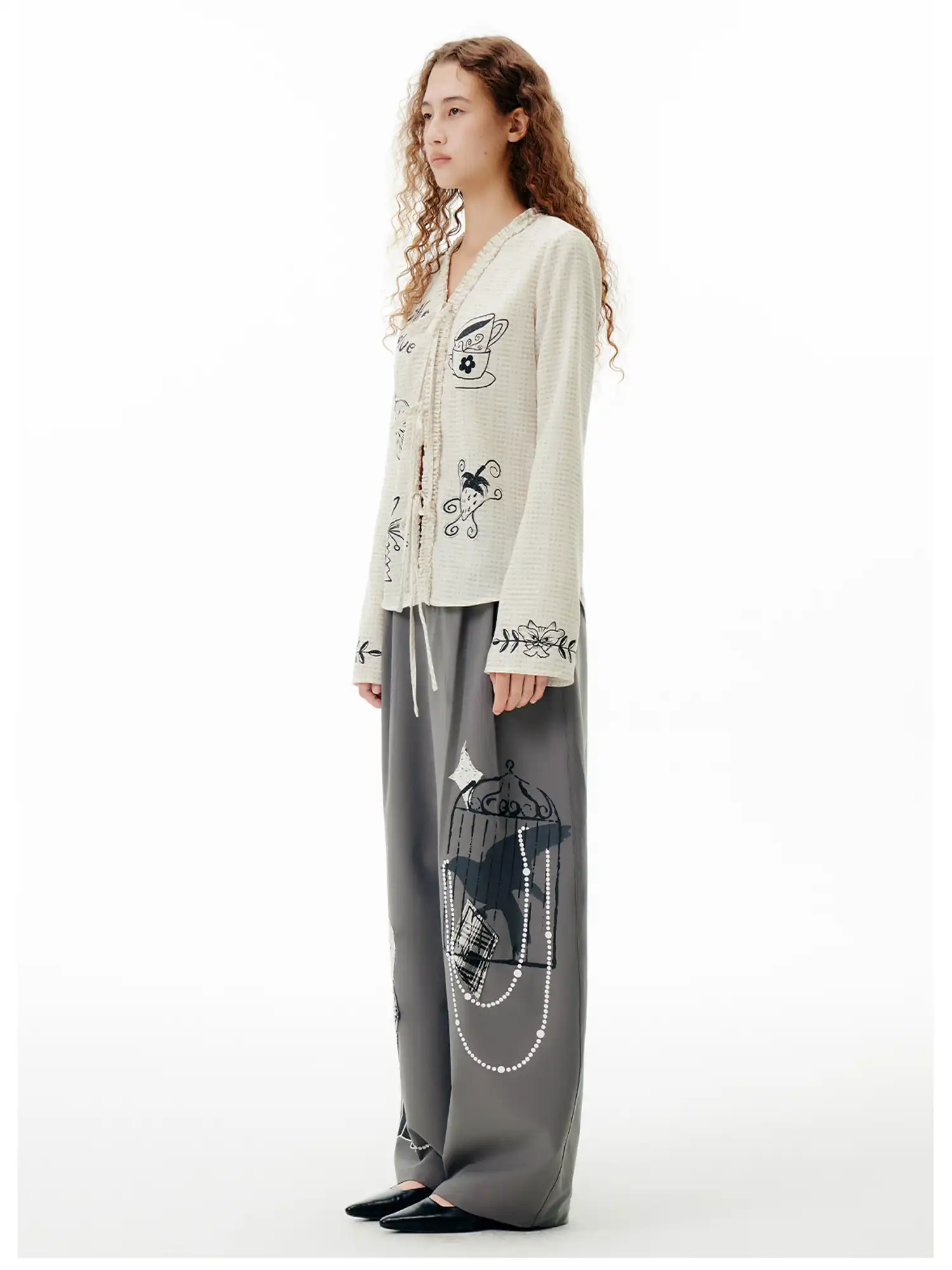 Outtheblue Illustrated Tie-Front Check Cardigan | Canton Collective