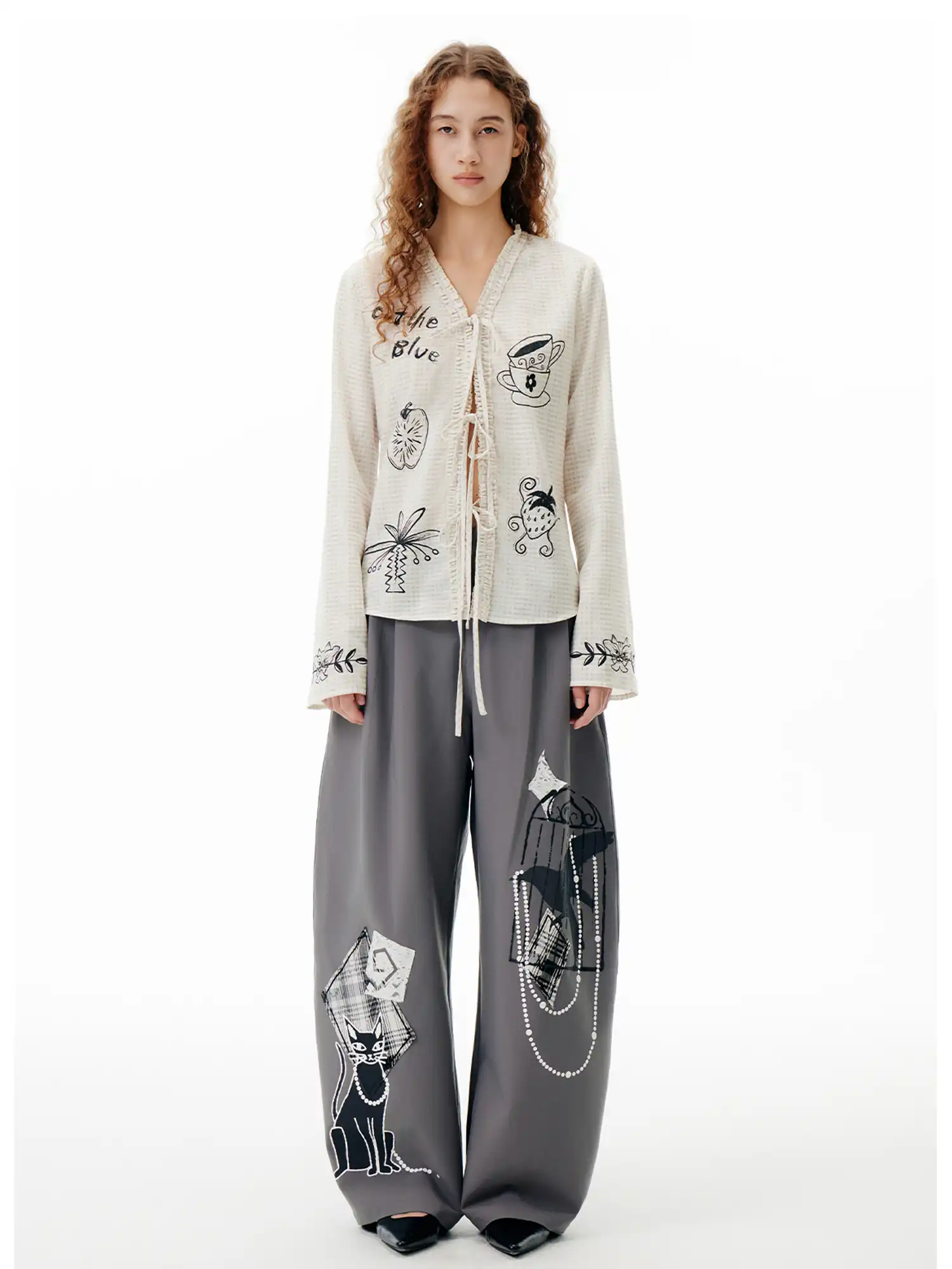 Outtheblue Illustrated Tie-Front Check Cardigan | Canton Collective
