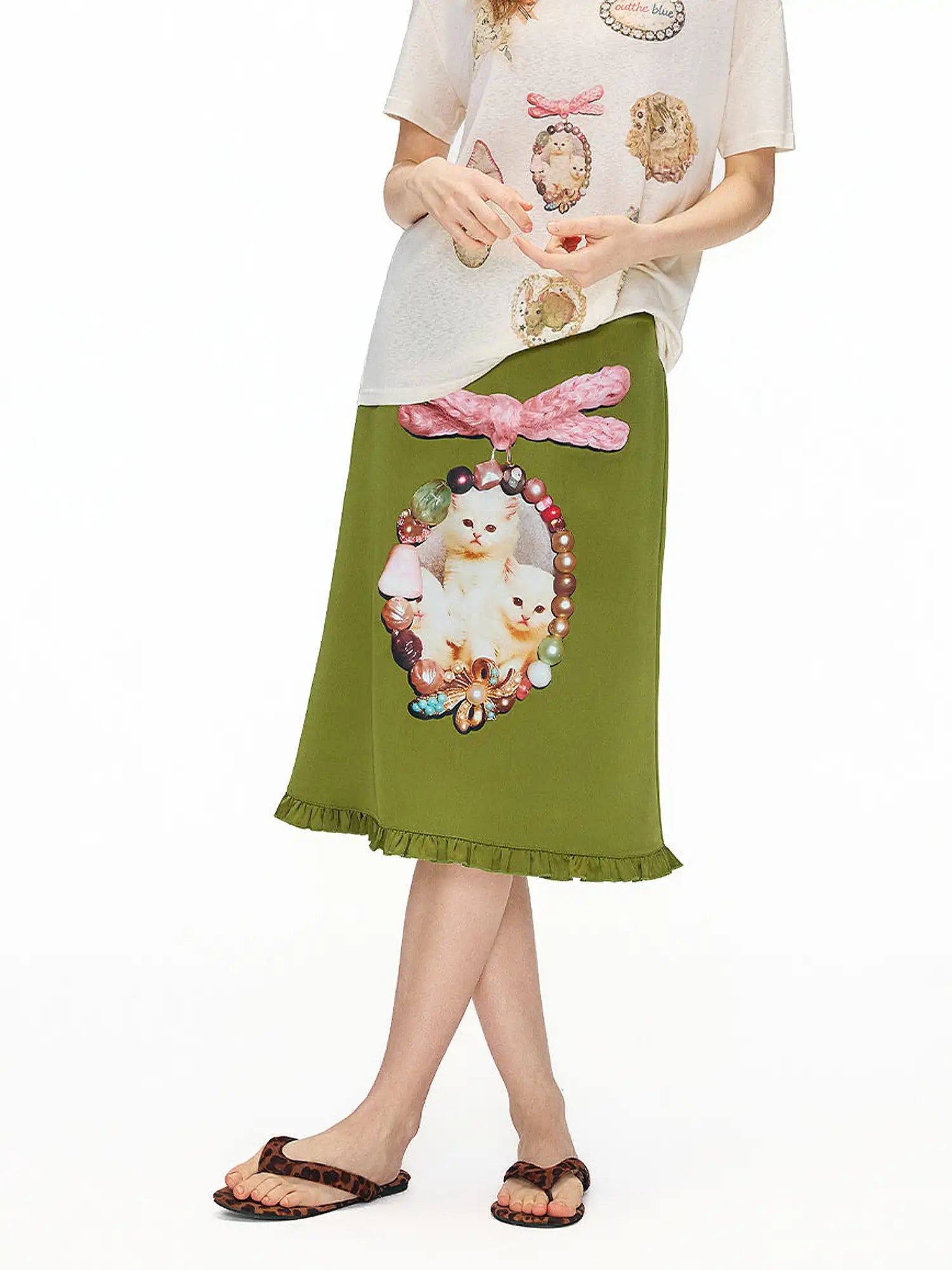Outtheblue Jewel Cat Olive Satin Skirt | Canton Collective